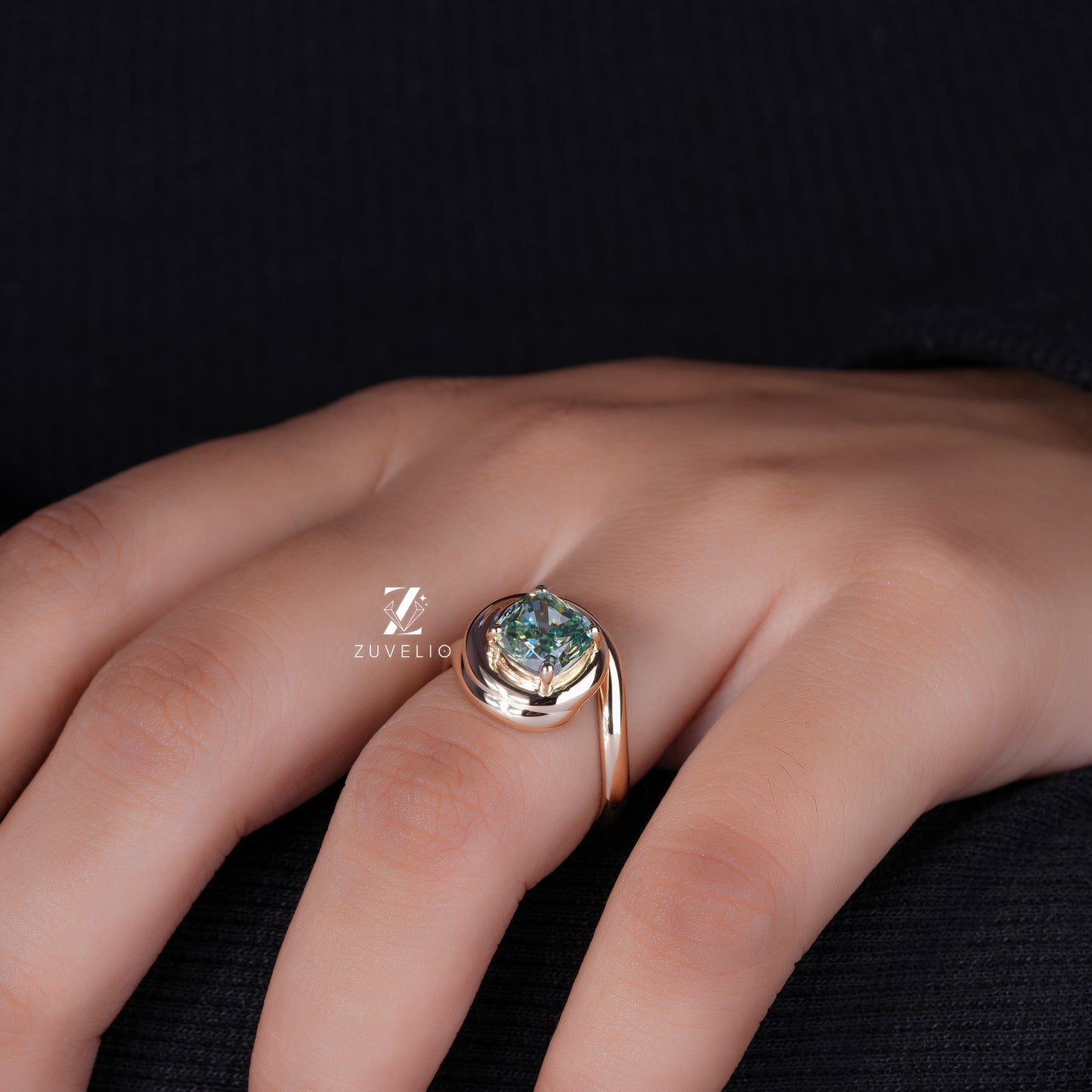 Blue Green Cushion Ring
