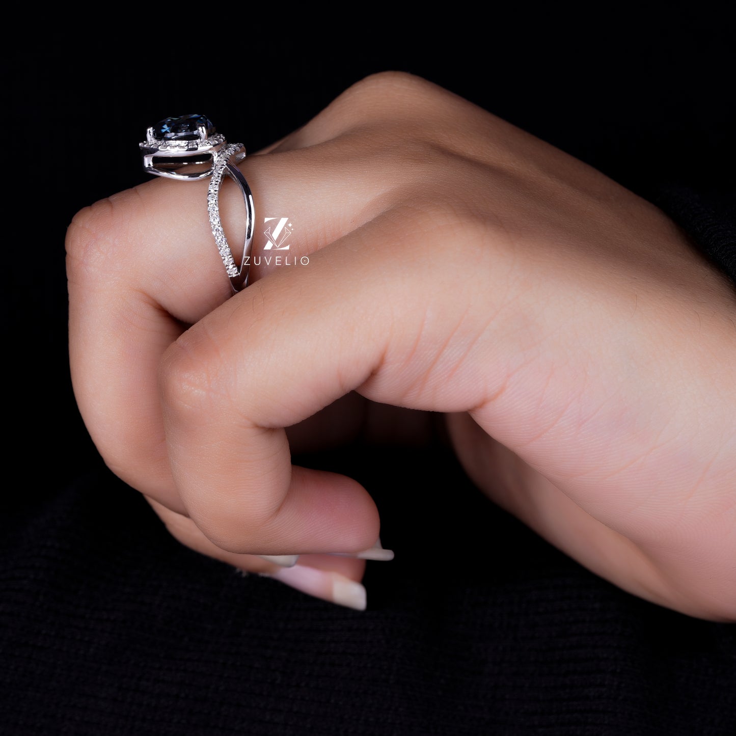 Grey Pear Halo Ring