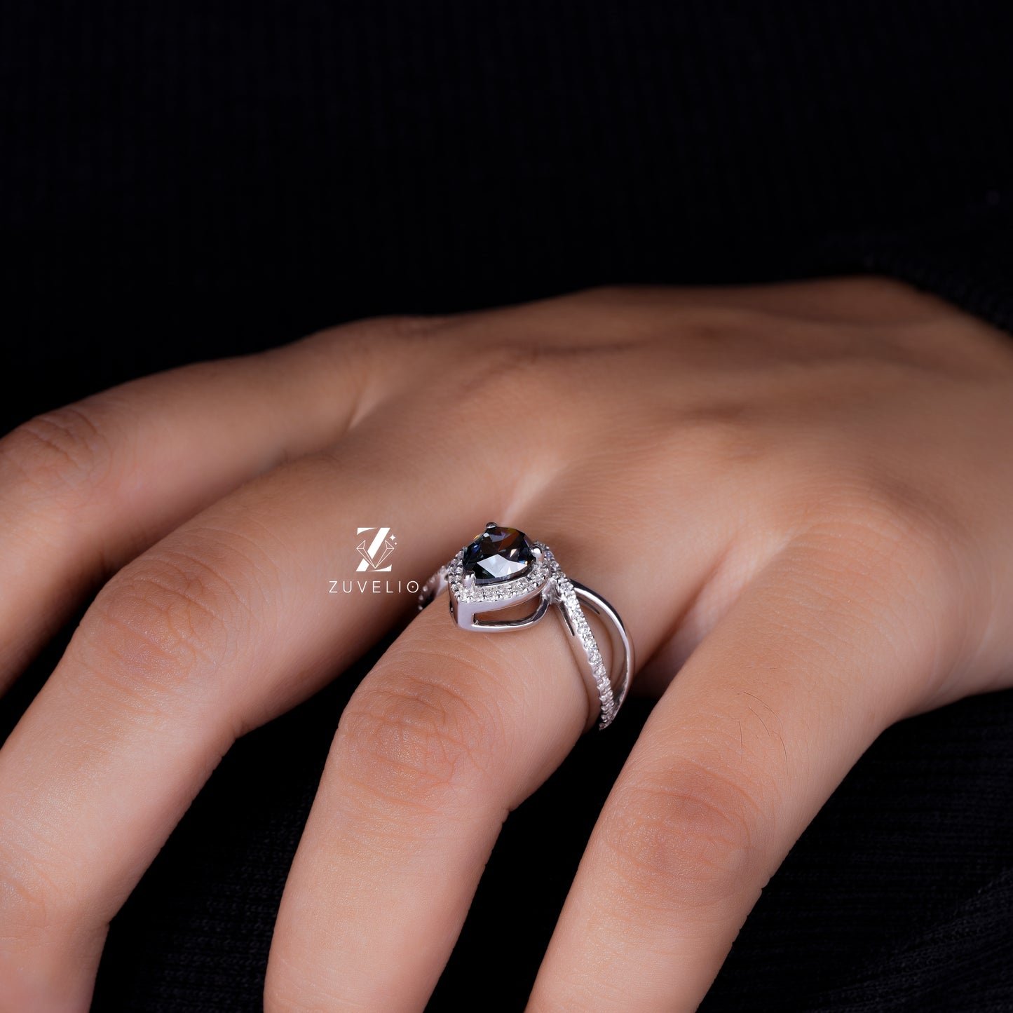 Grey Pear Halo Ring