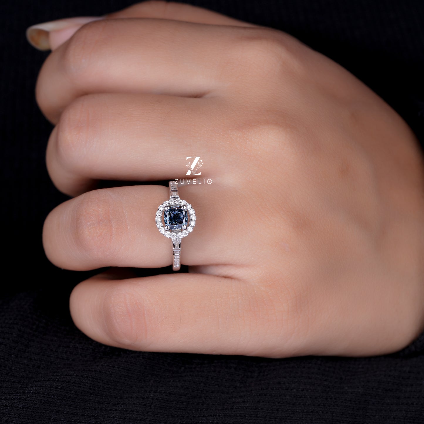 Dark Blue Cushion Ring