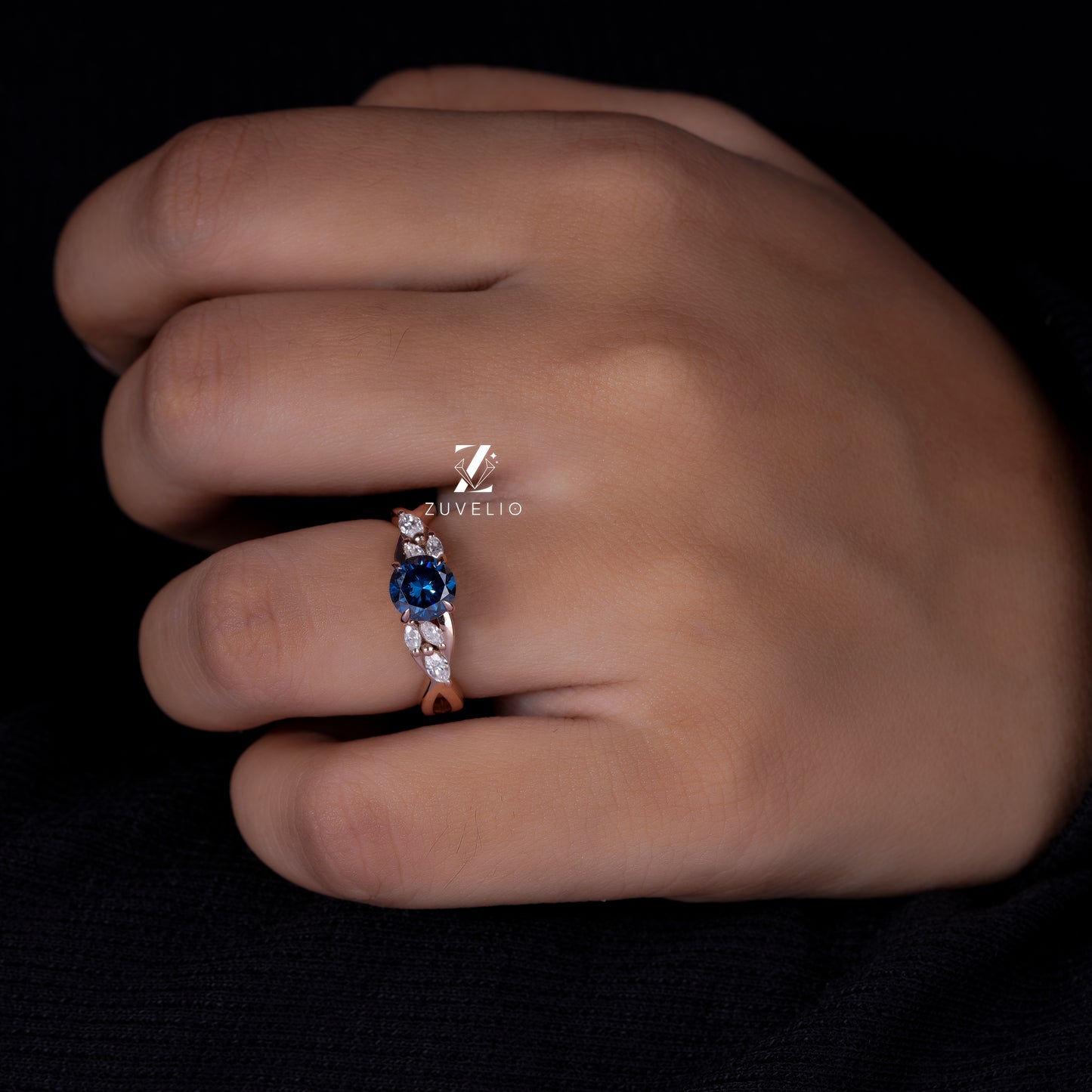 Round Blue Moissanite Ring
