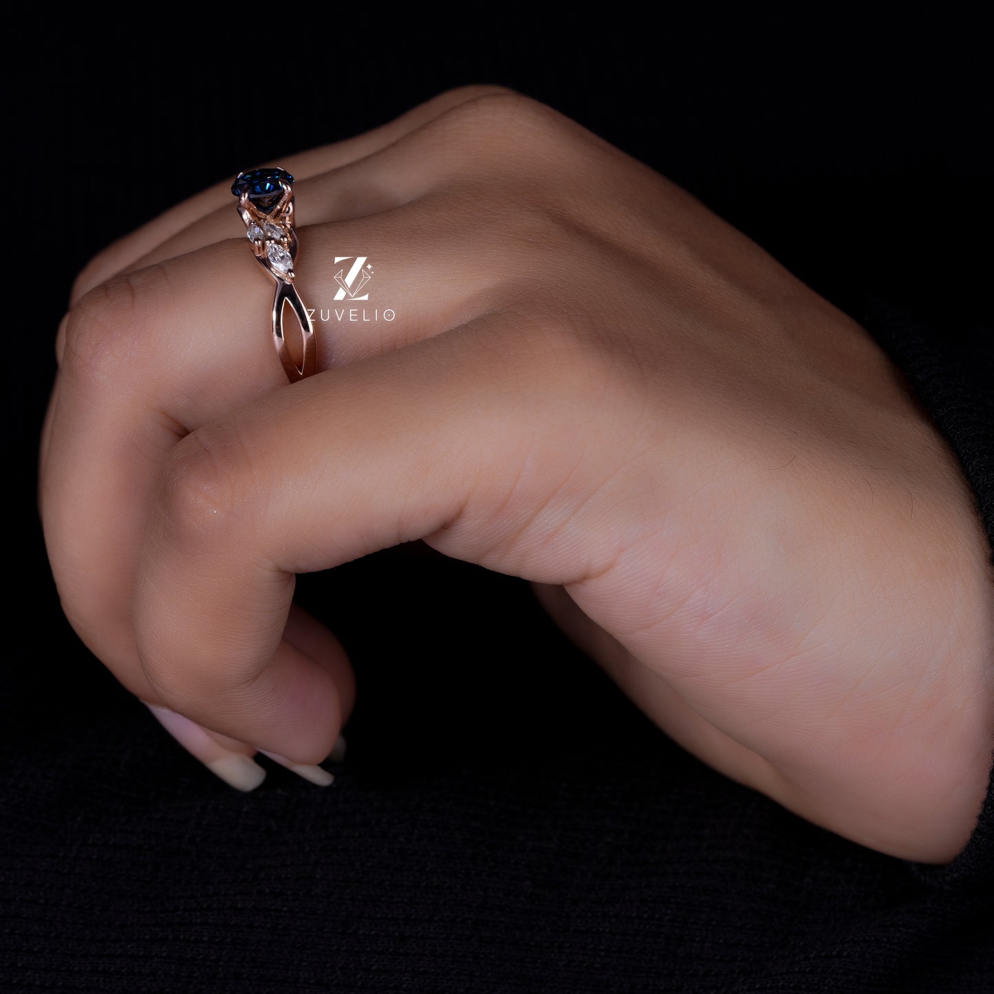 Round Blue Moissanite Ring