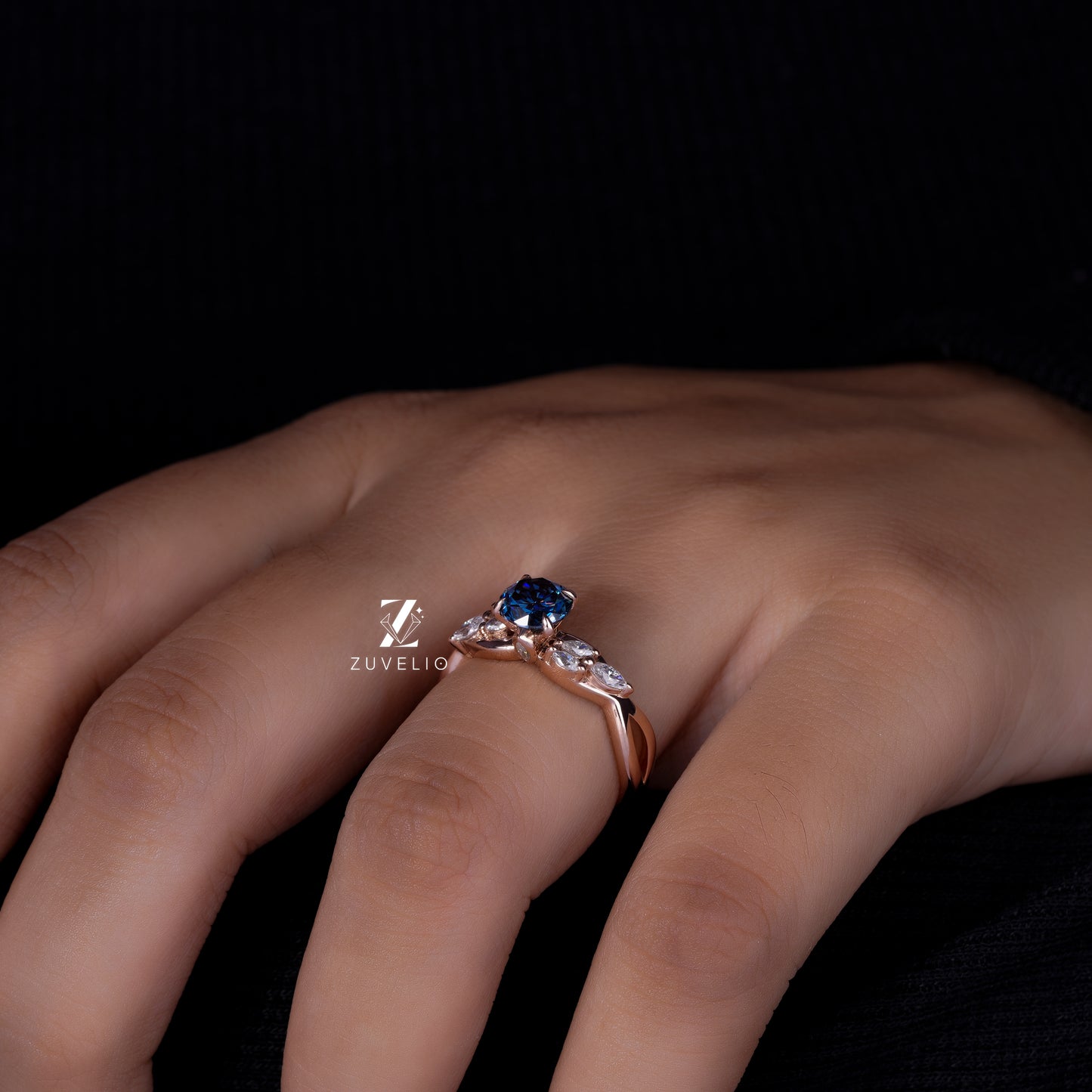 Round Blue Moissanite Ring