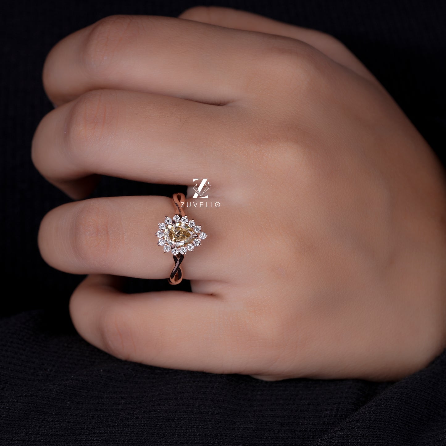 Champagne Pear Cluster Ring