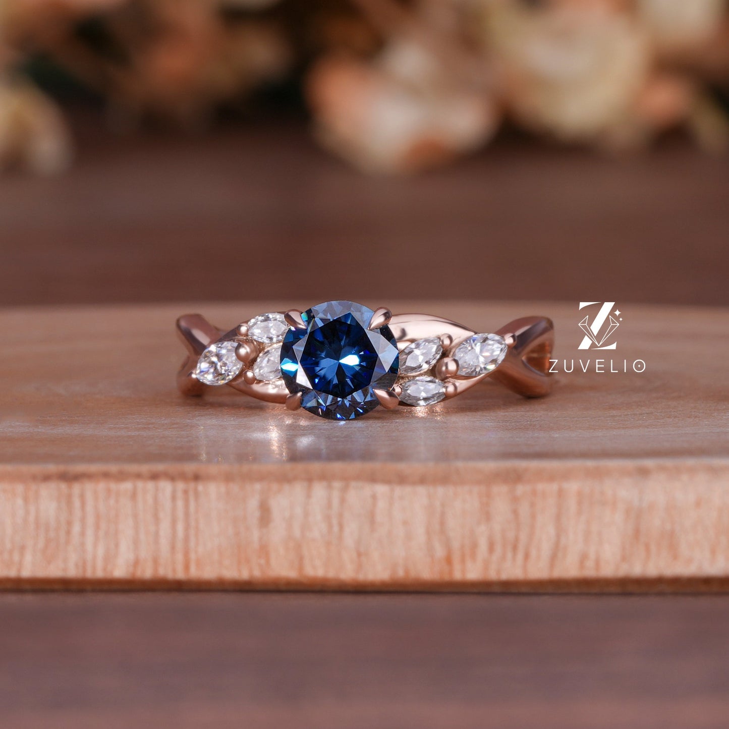 Round Blue Moissanite Ring