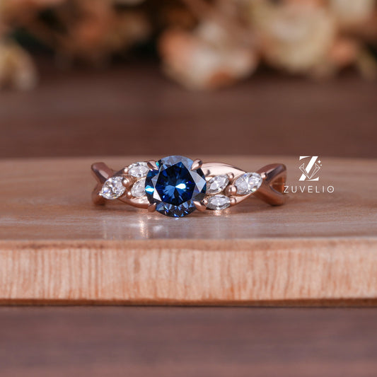 Round Blue Moissanite Ring