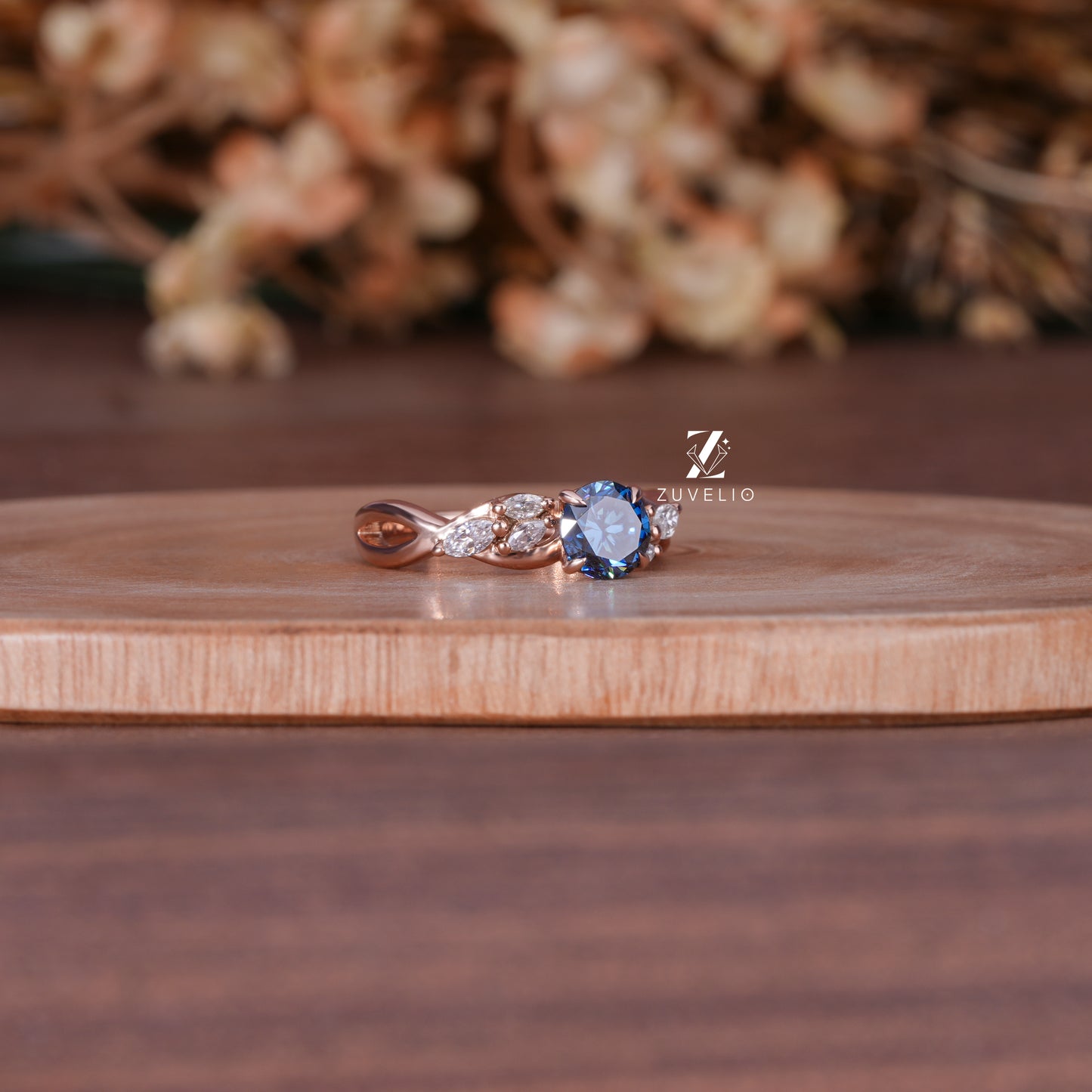 Round Blue Moissanite Ring