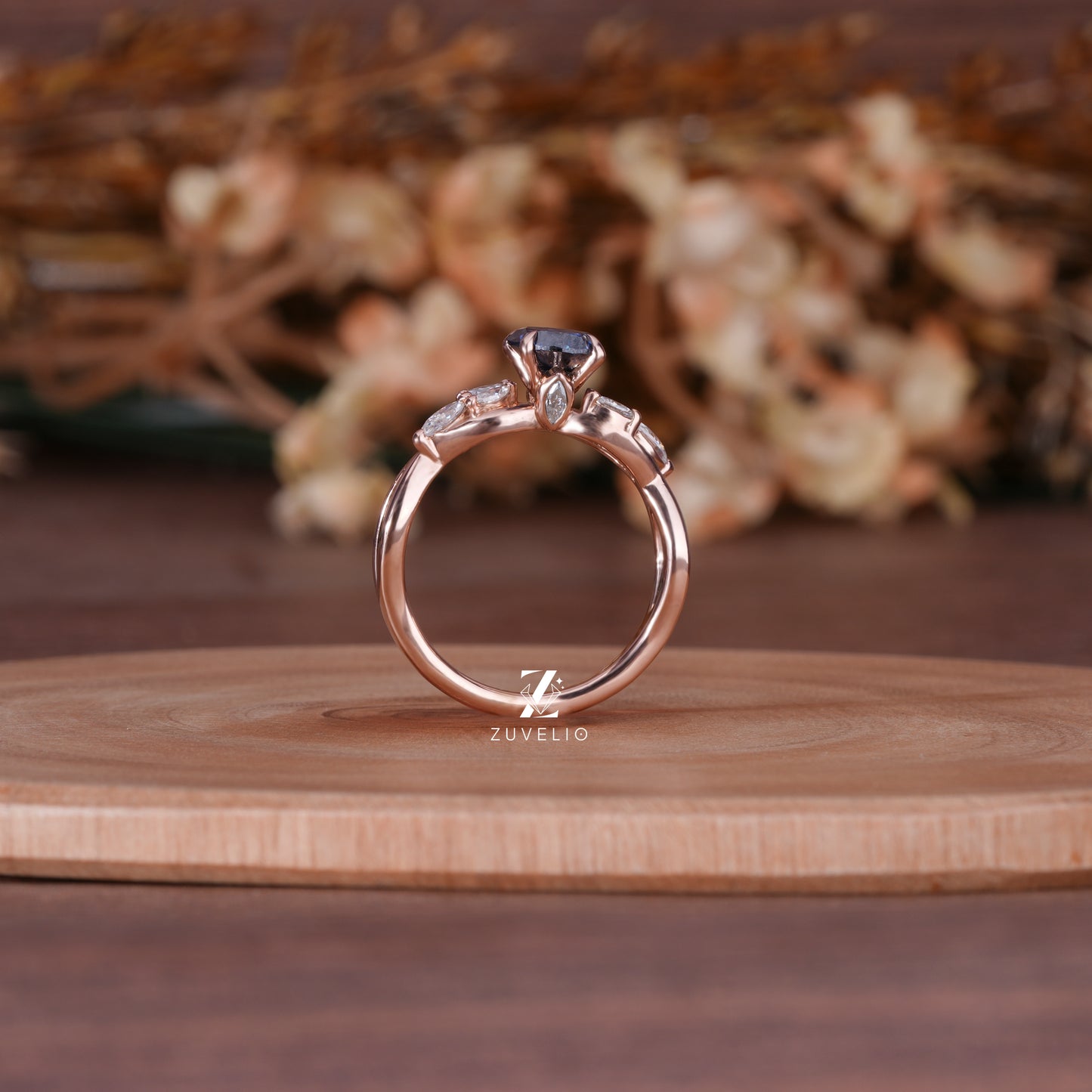 Round Blue Moissanite Ring