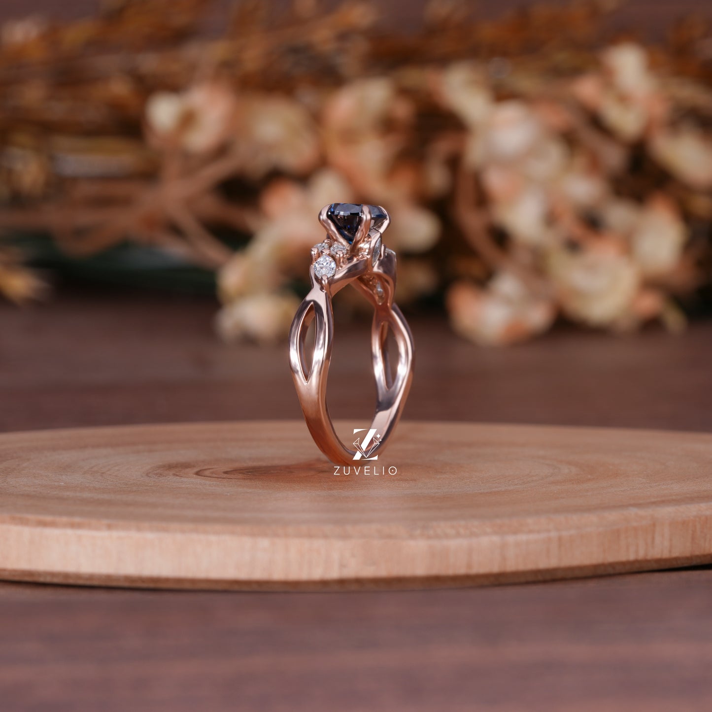 Round Blue Moissanite Ring