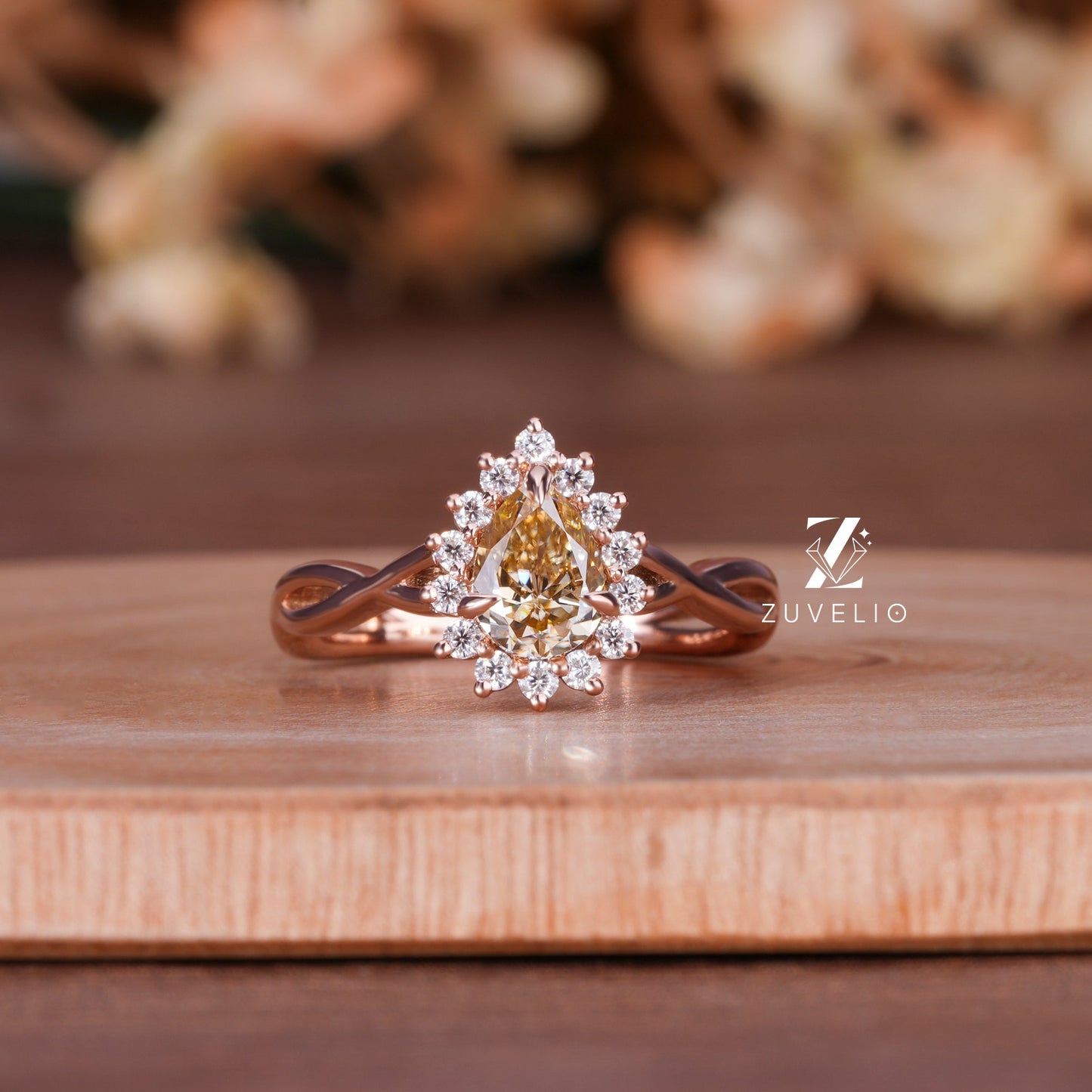 Champagne Pear Cluster Ring