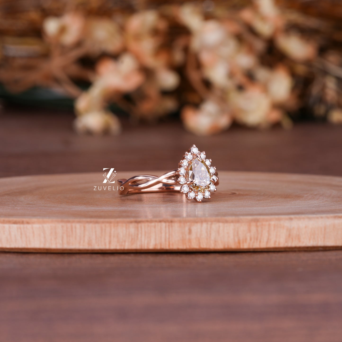 Champagne Pear Cluster Ring