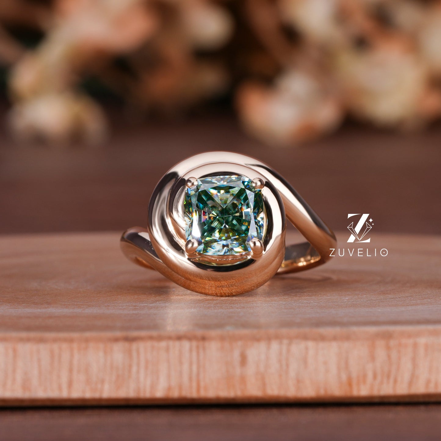 Blue Green Cushion Ring