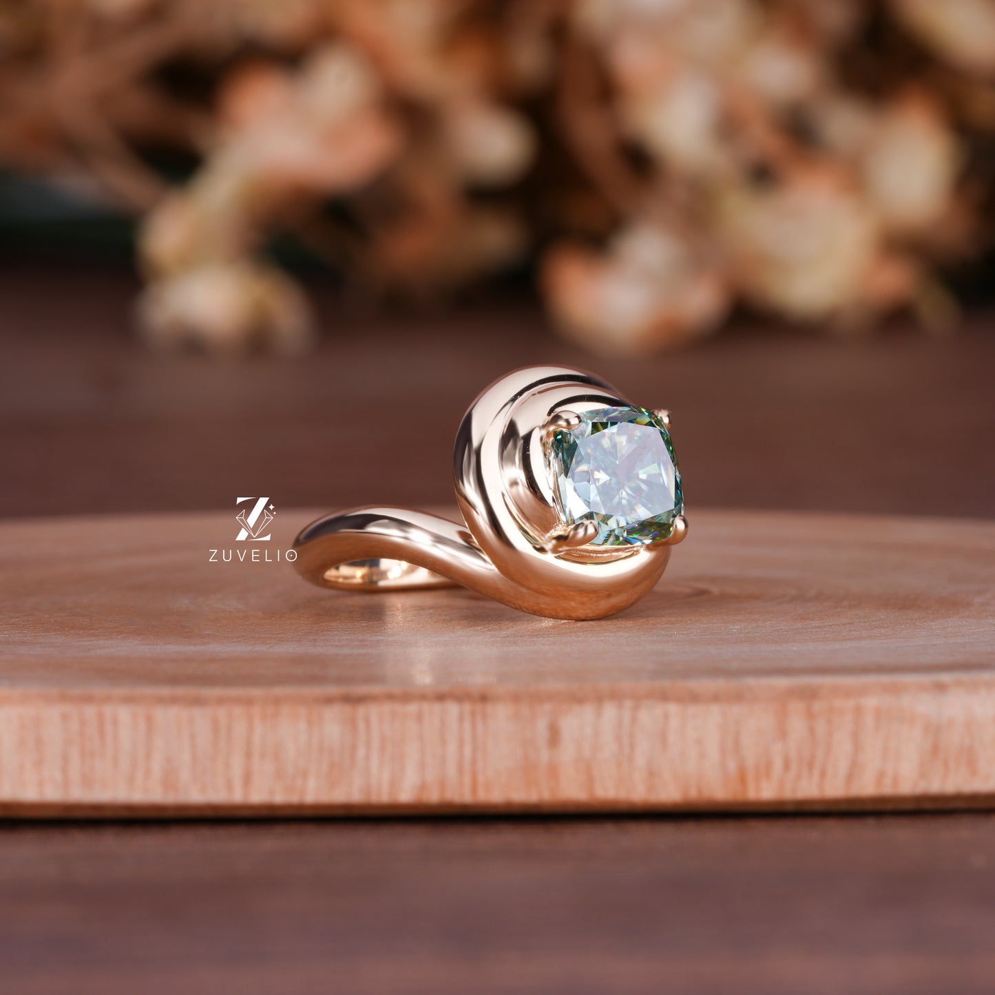 Blue Green Cushion Ring