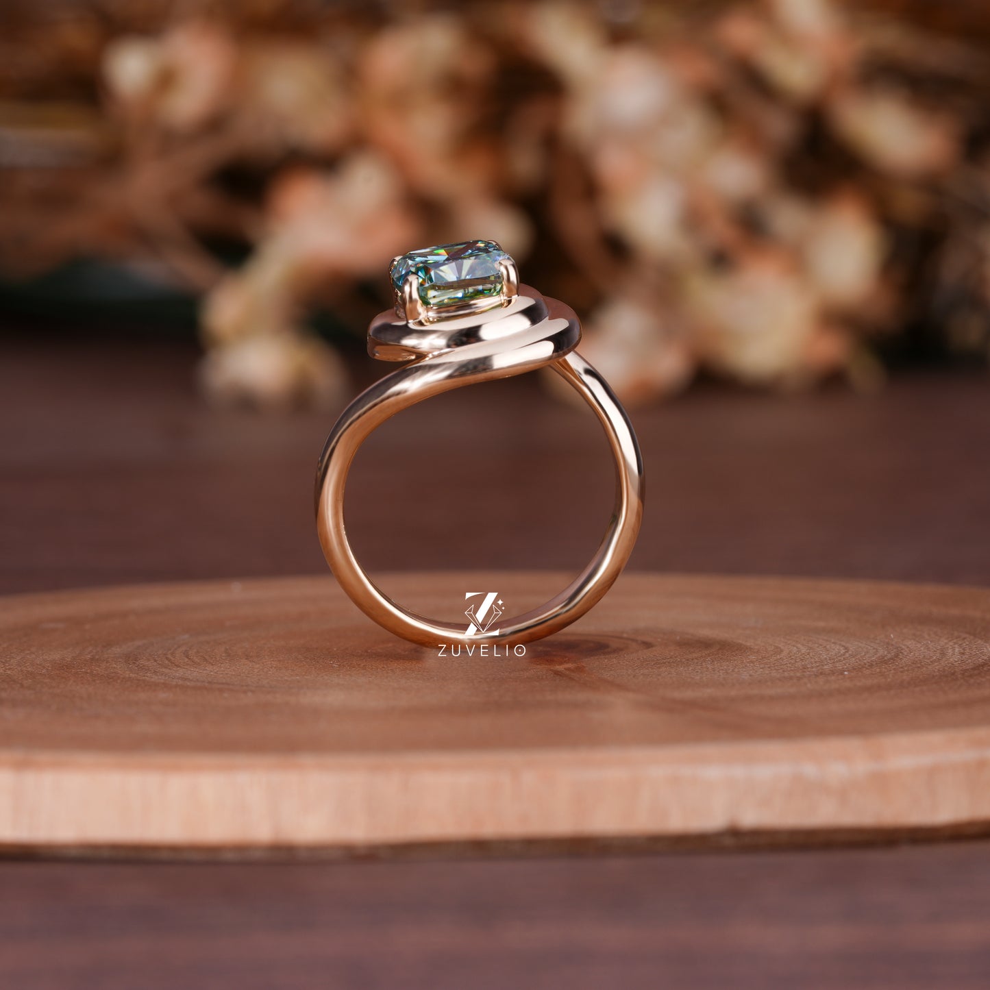 Blue Green Cushion Ring