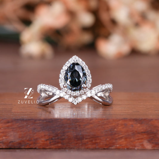 Grey Pear Halo Ring