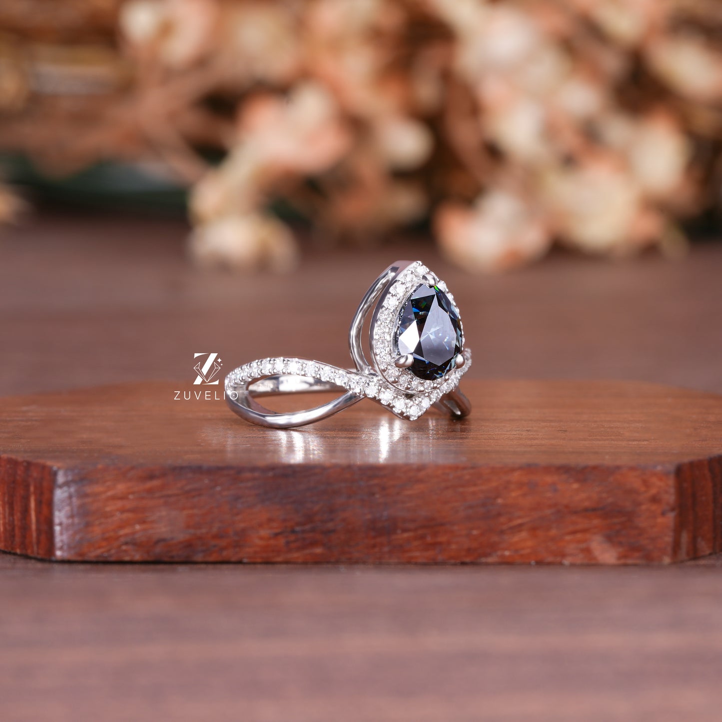 Grey Pear Halo Ring