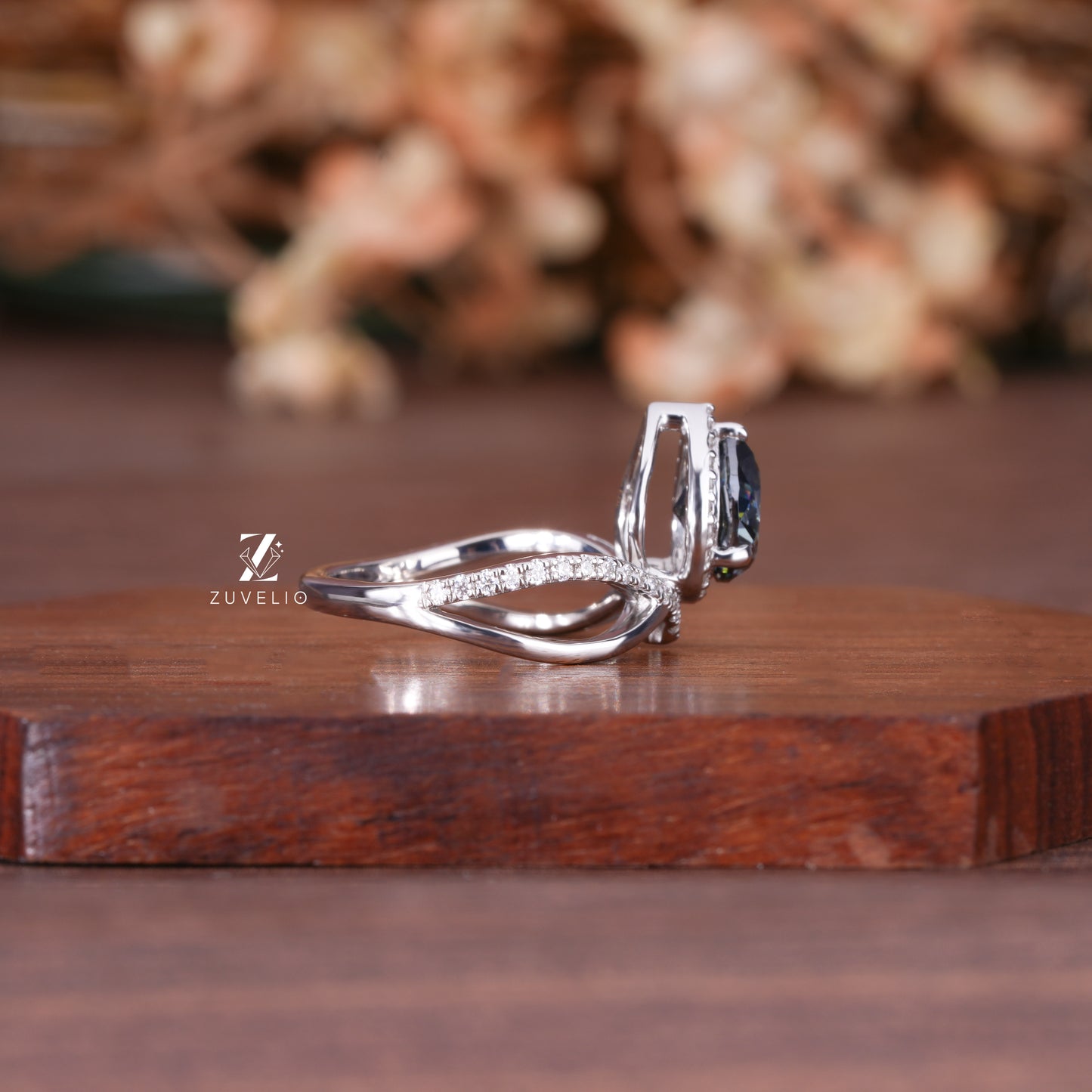 Grey Pear Halo Ring