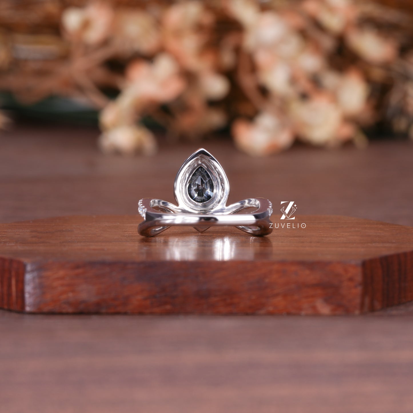 Grey Pear Halo Ring