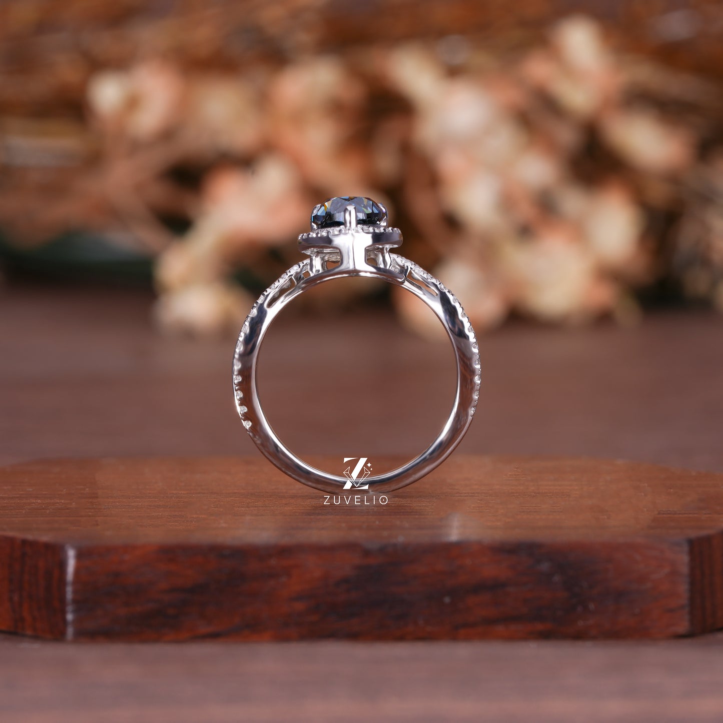 Grey Pear Halo Ring