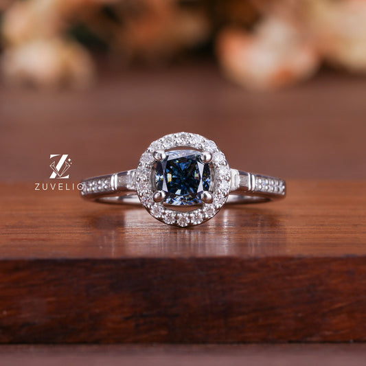Dark Blue Cushion Ring