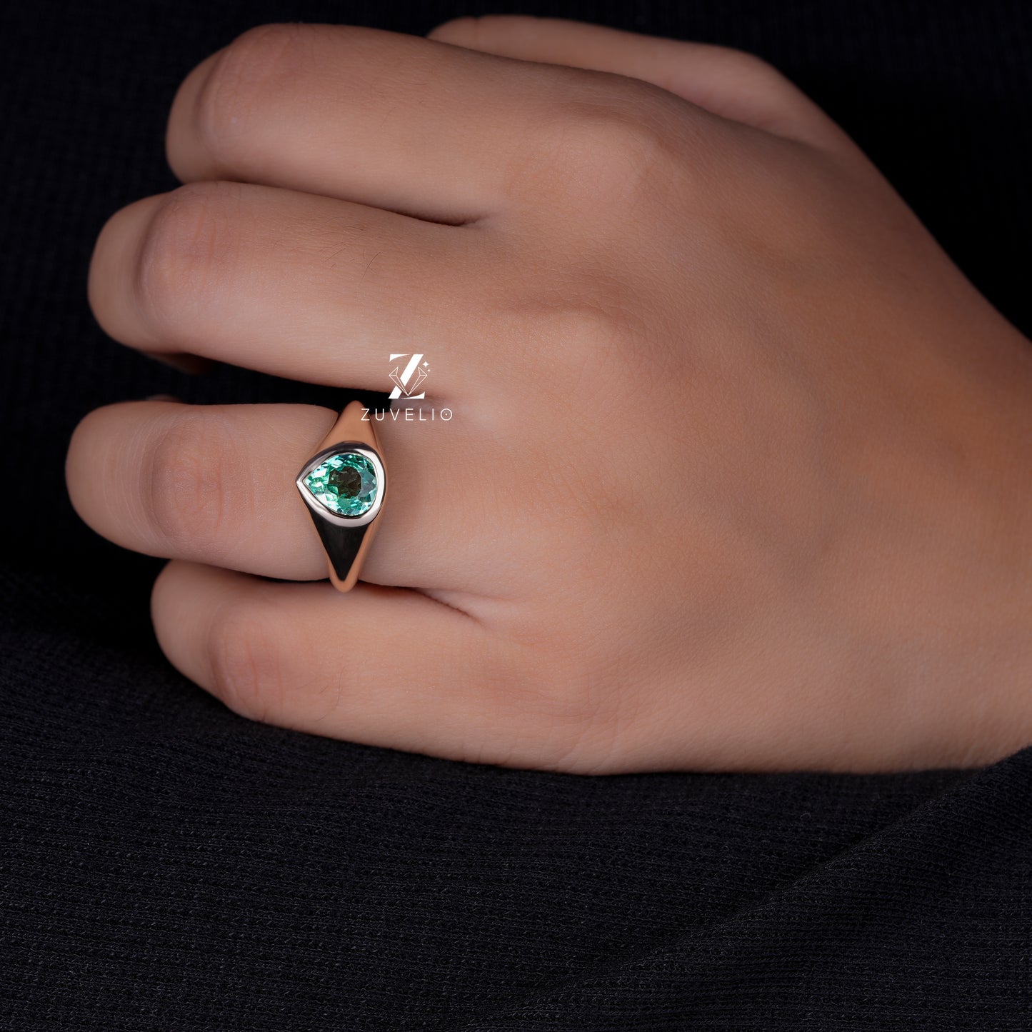 Green Pear Signet Ring