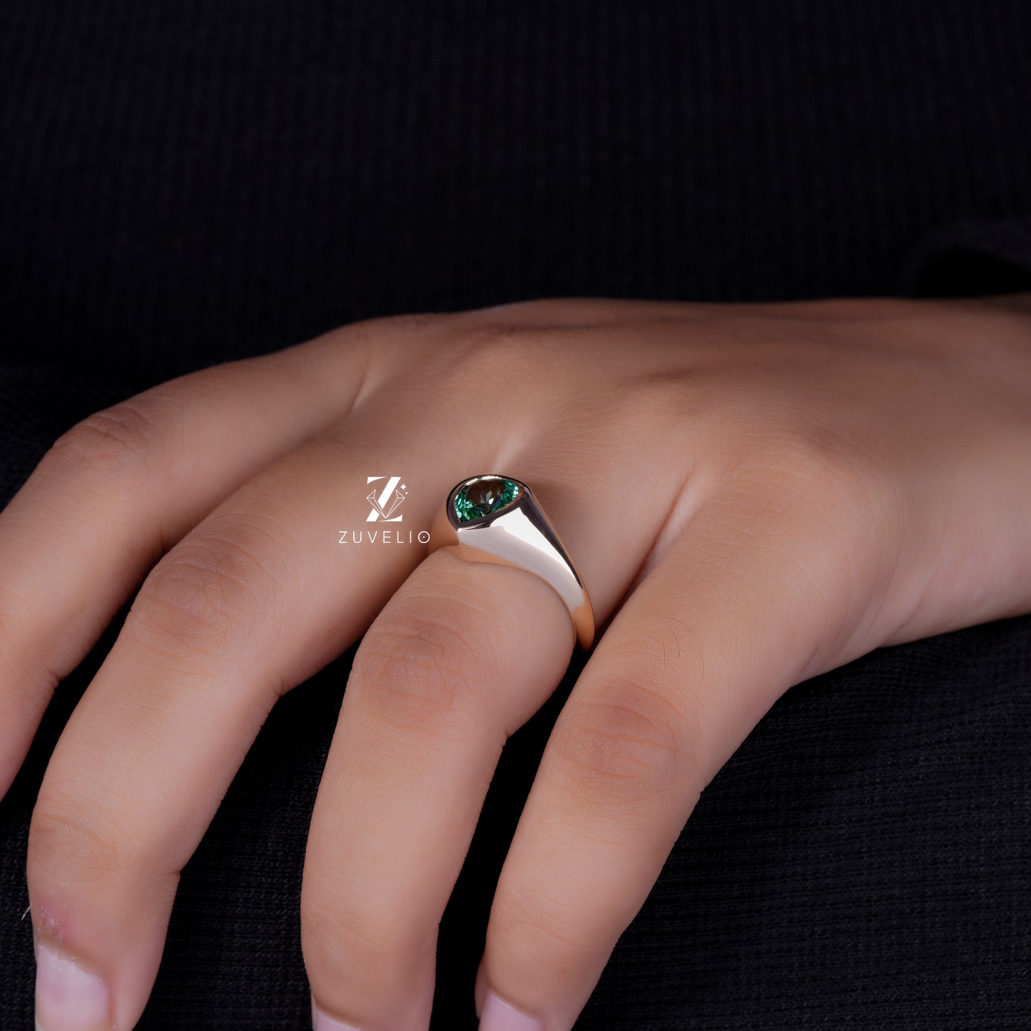 Green Pear Signet Ring
