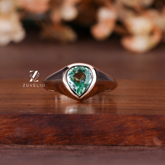 Green Pear Signet Ring