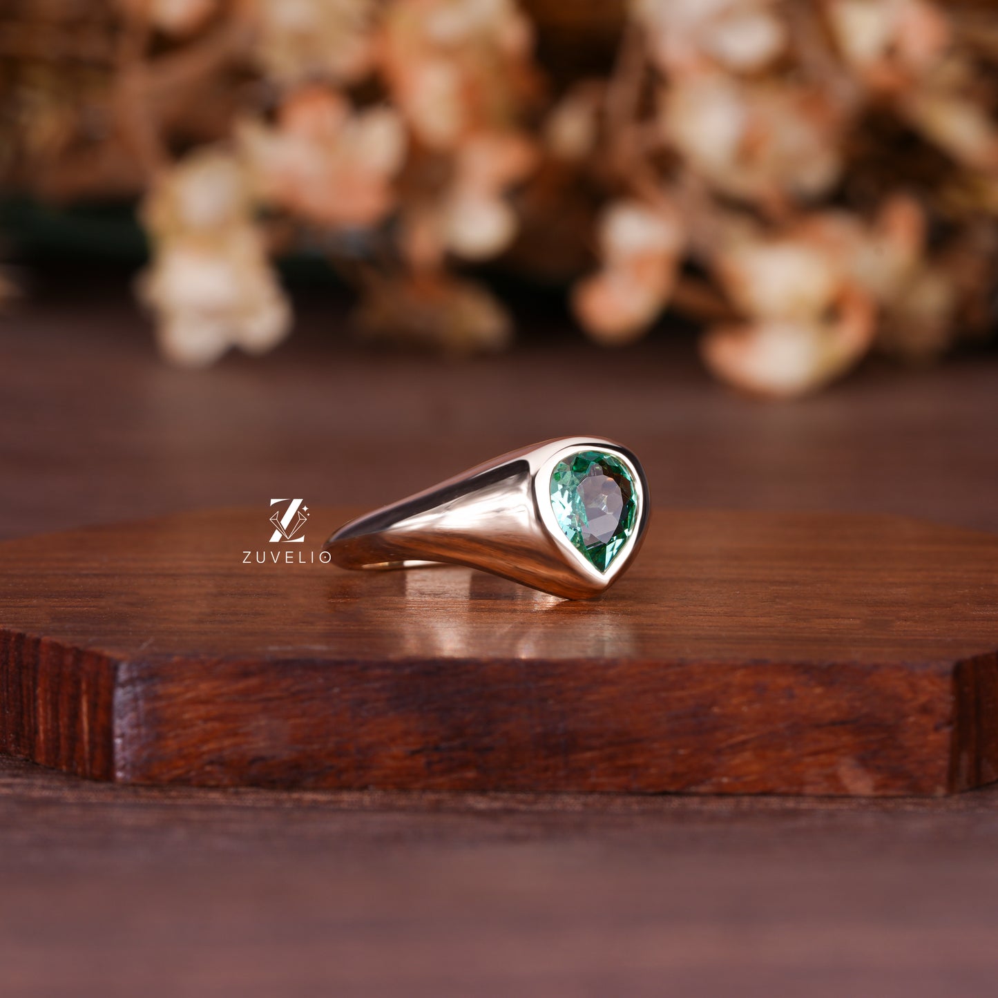 Green Pear Signet Ring