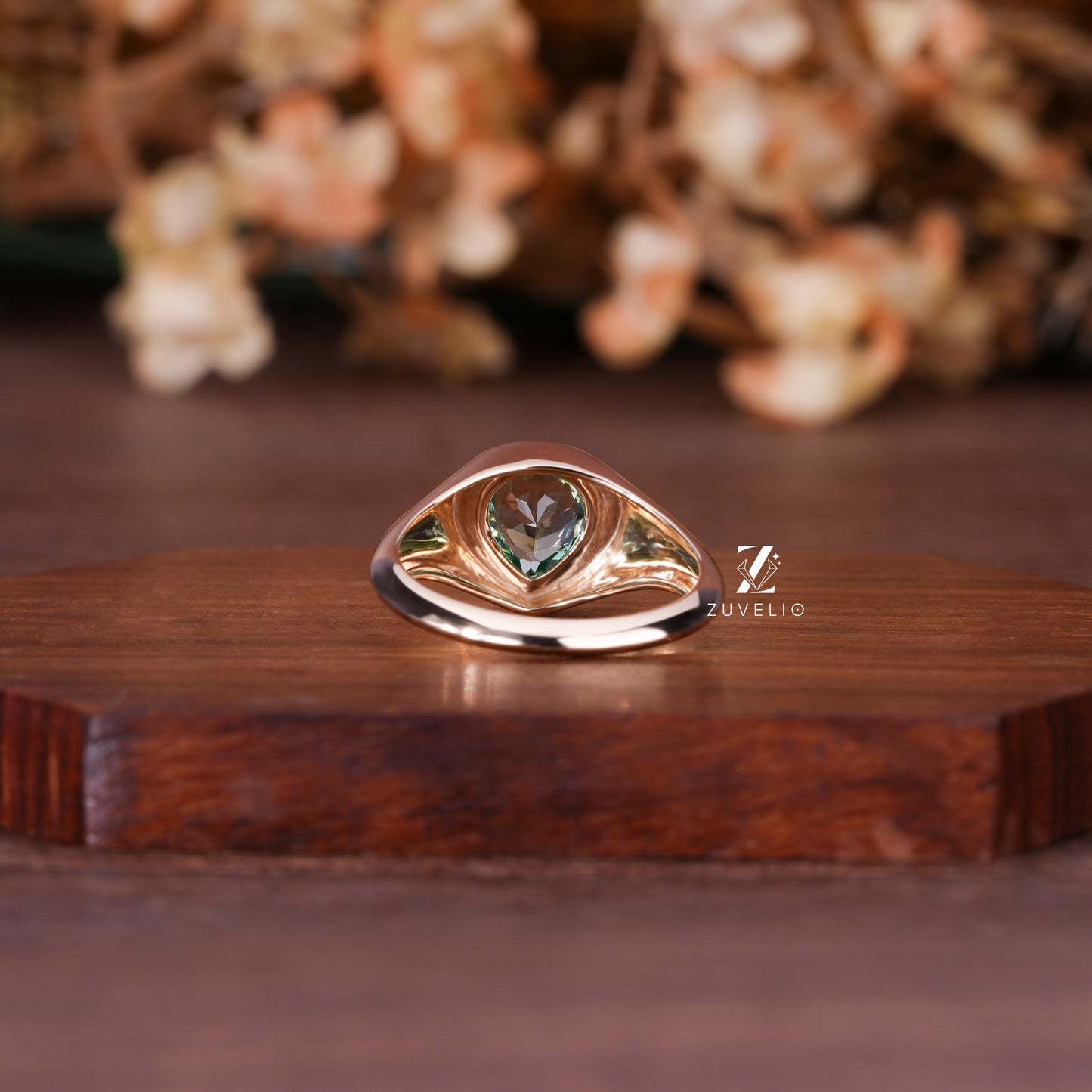 Green Pear Signet Ring