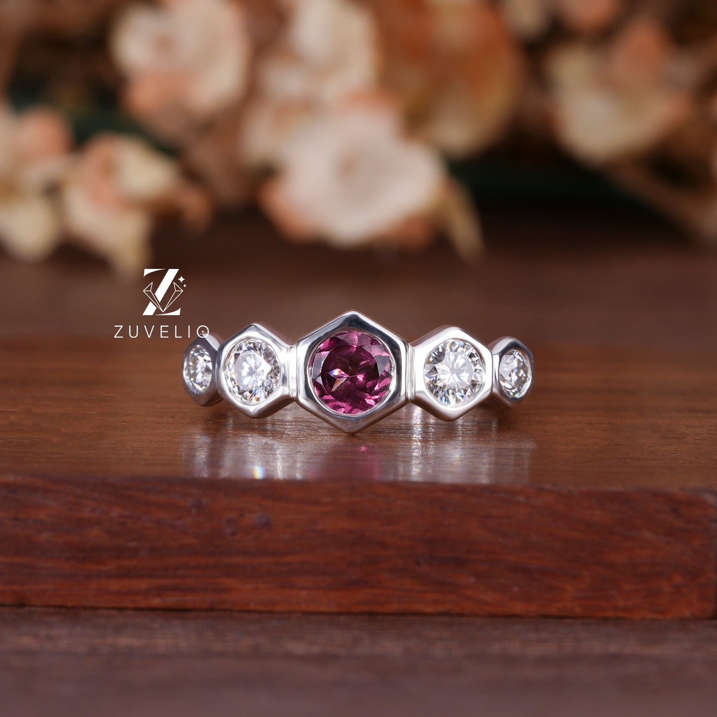 Pink Sapphire Bezel Band