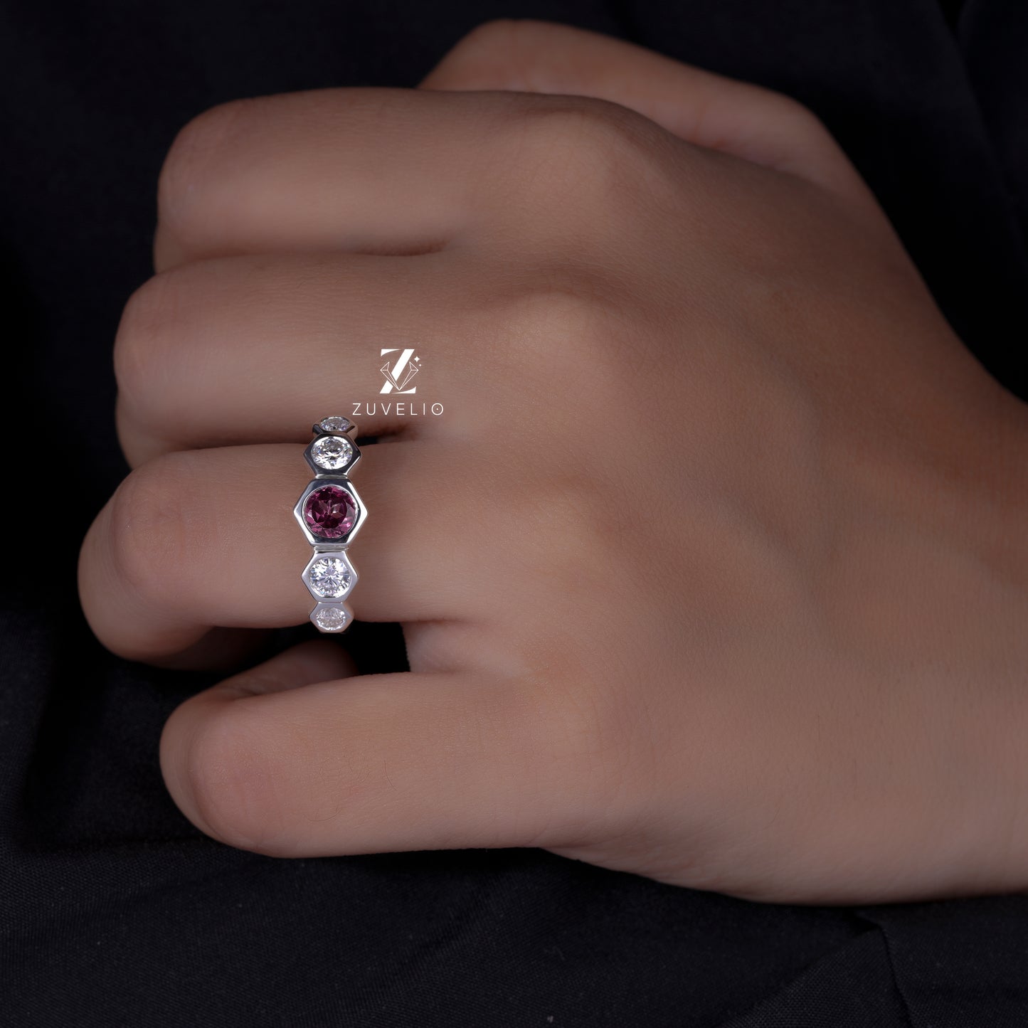 Pink Sapphire Bezel Band