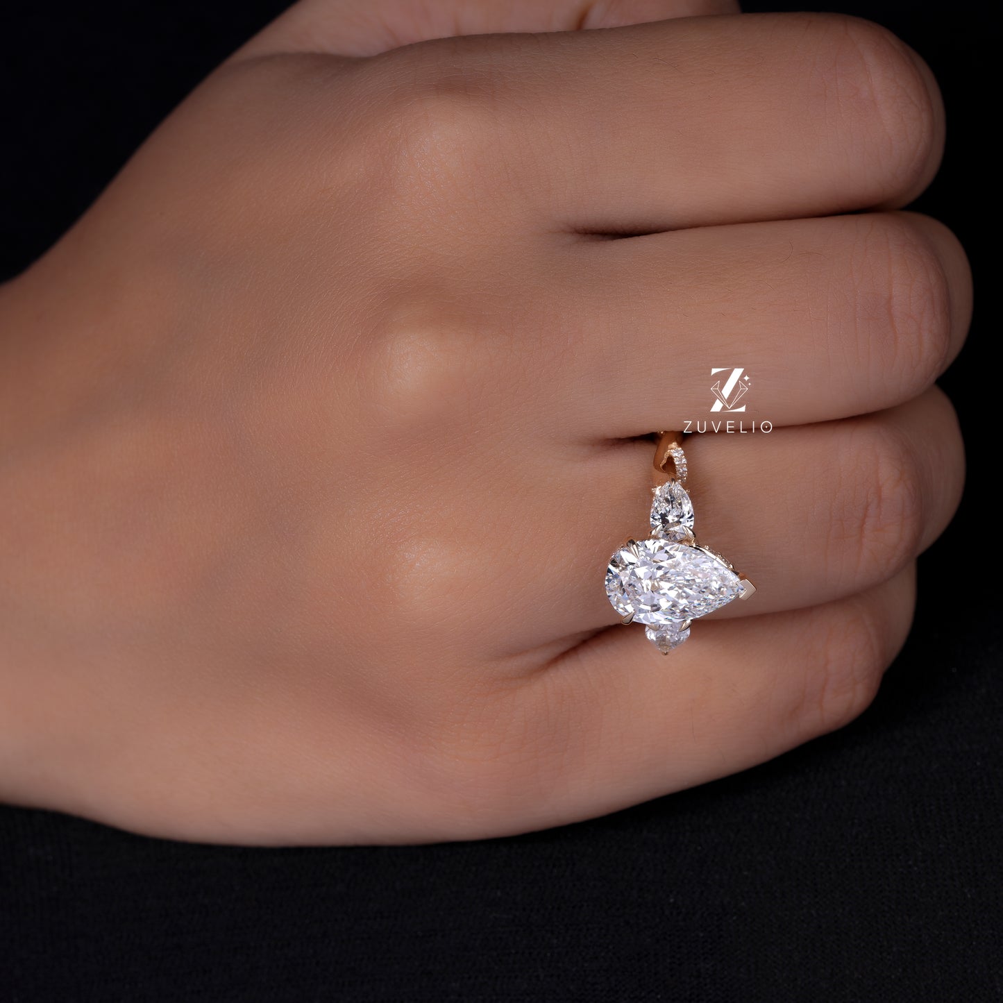 Pear Cut Lab Diamond Trilogy Ring