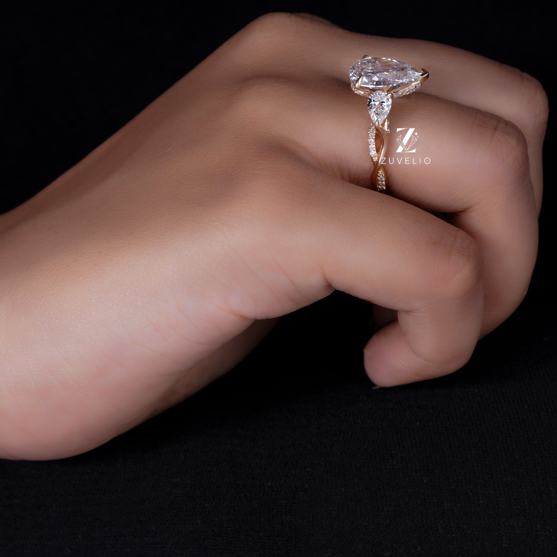 Luxurious Rose Gold Pear Cut Lab Diamond