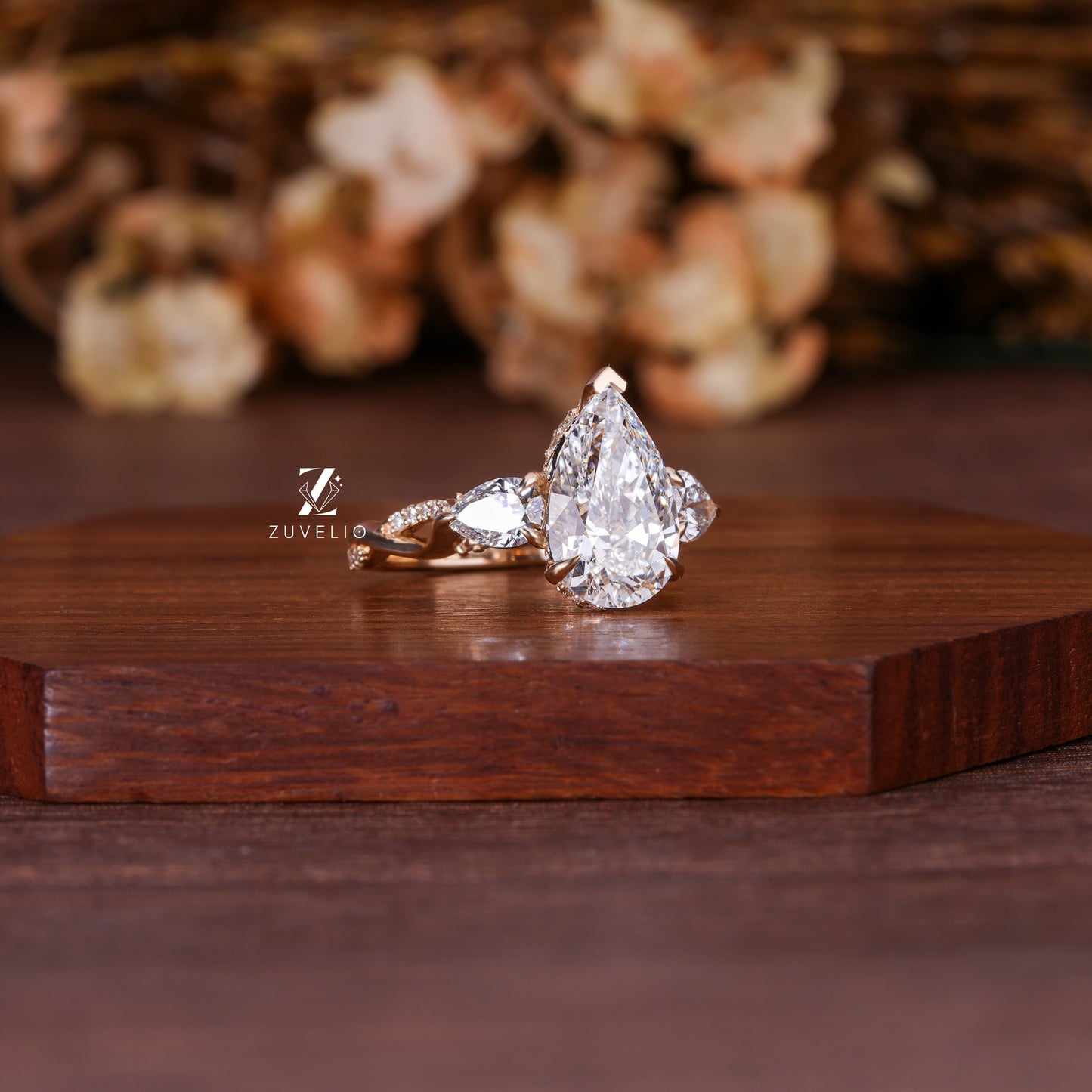 Pear Rose Gold Trilogy Diamond Ring