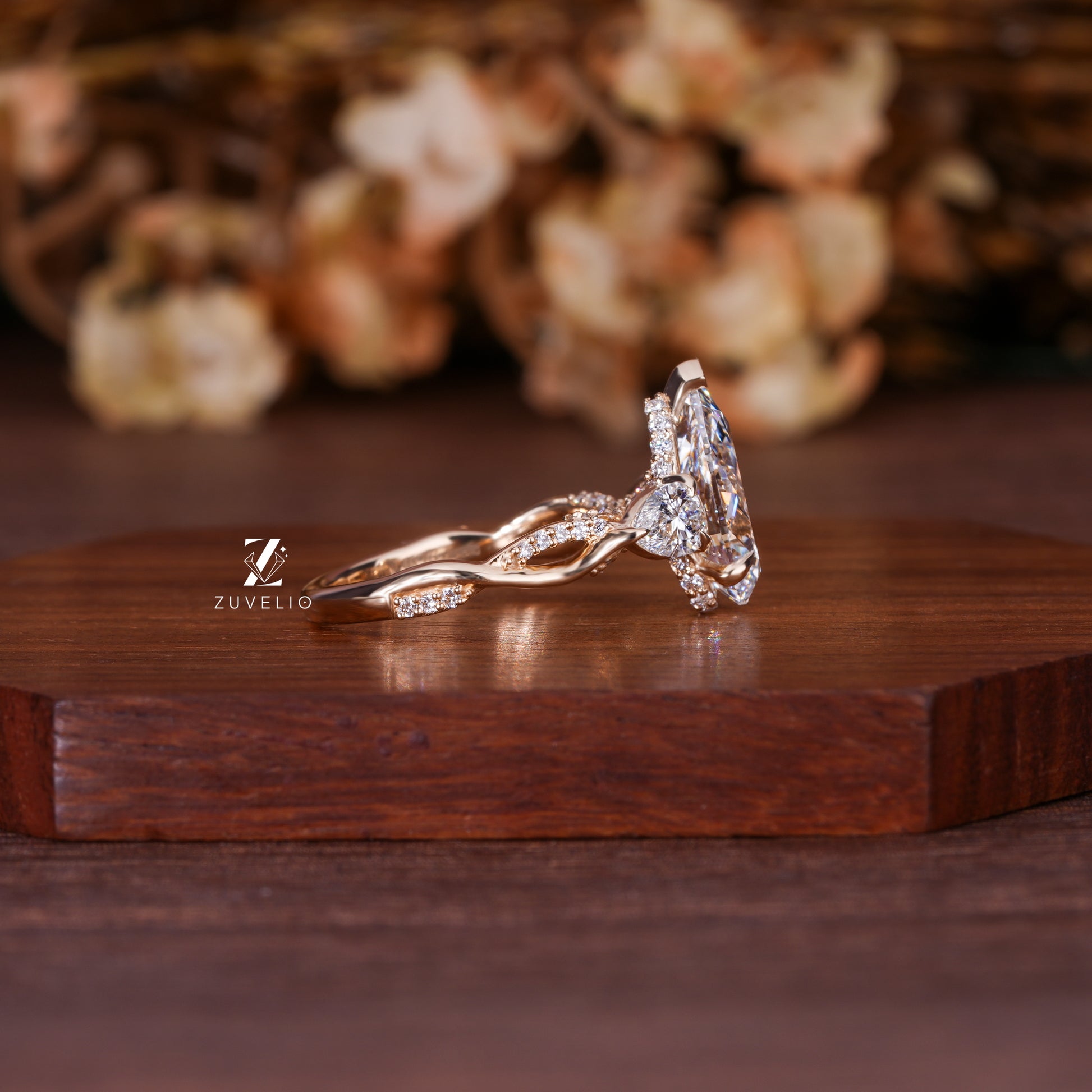 Pear Cut Rose Gold Wedding Ring