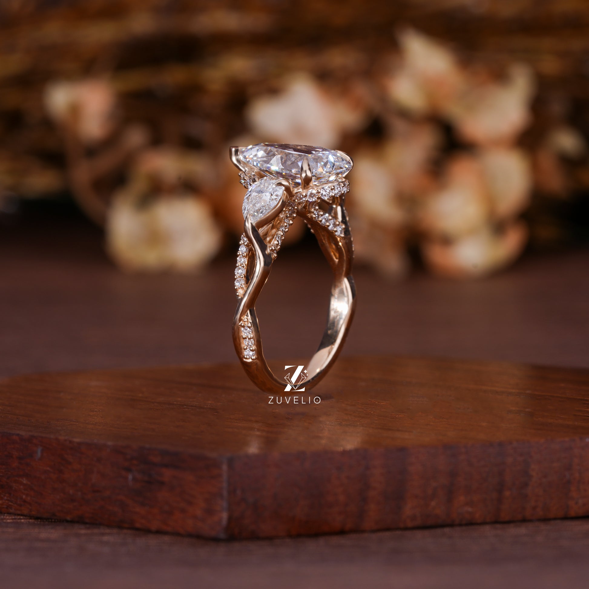 Pear Cut Three Stone Wedding Ring