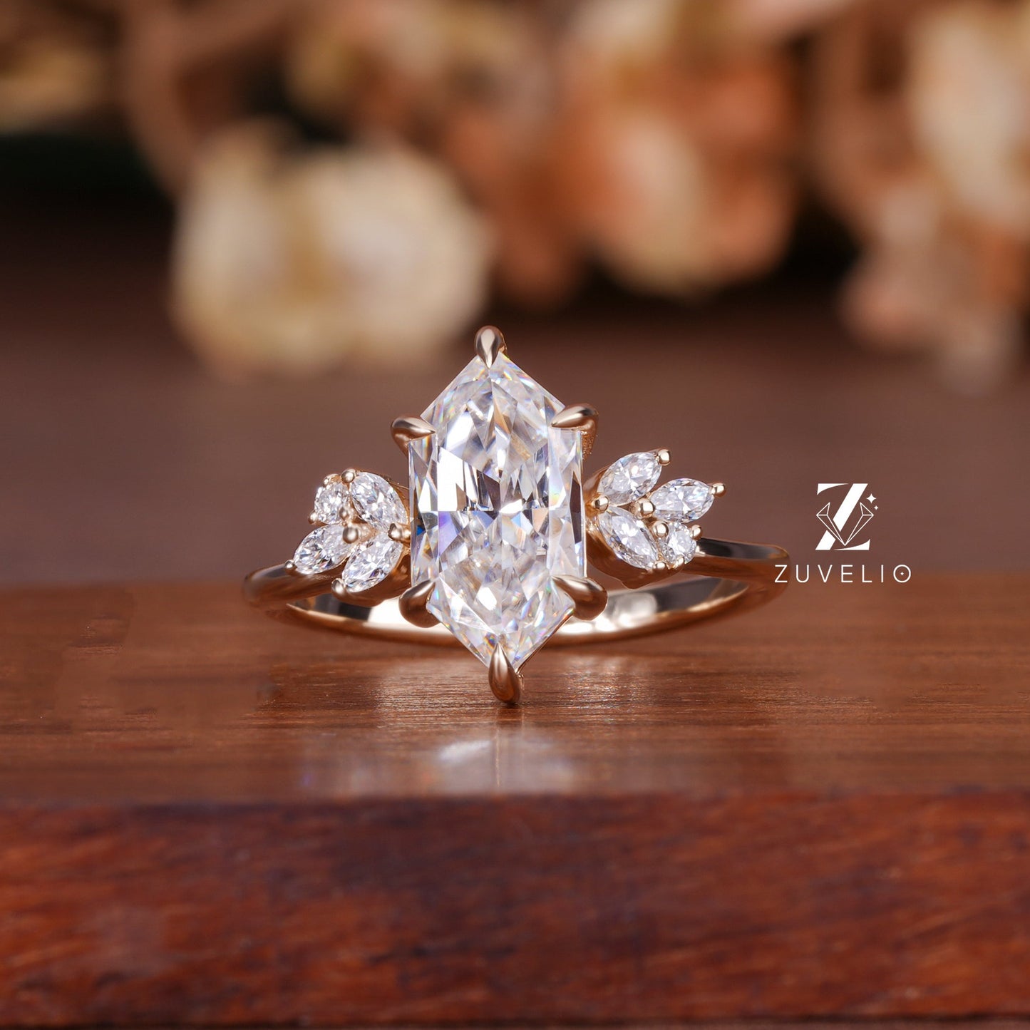 Elongated Hexagon Moissanite Ring