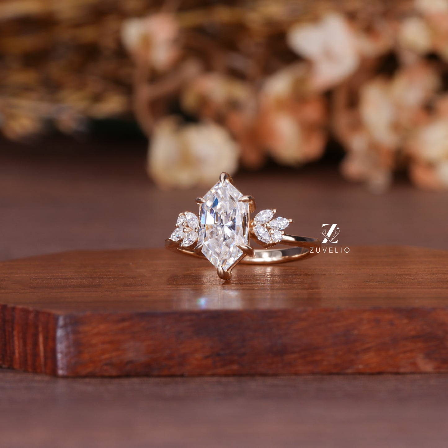 Elongated Hexagon Moissanite Ring