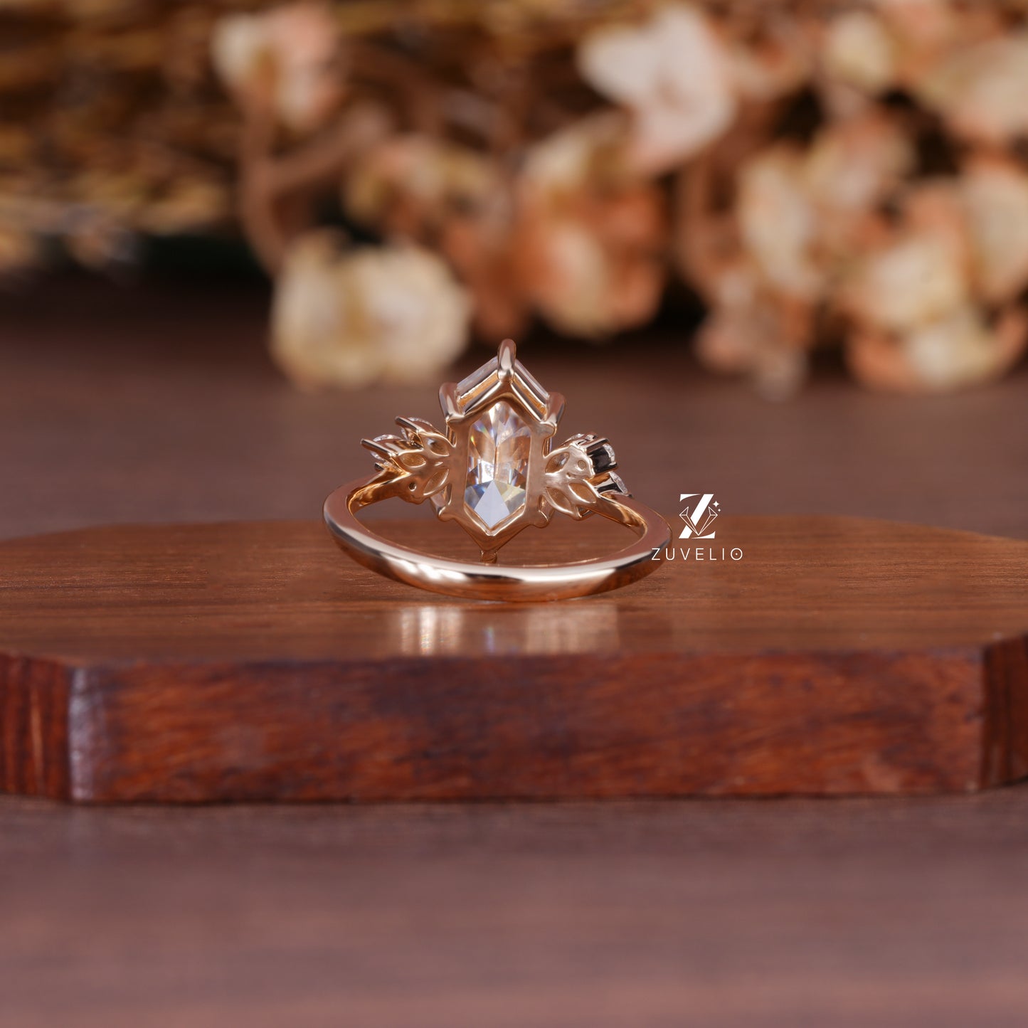 Elongated Hexagon Moissanite Ring