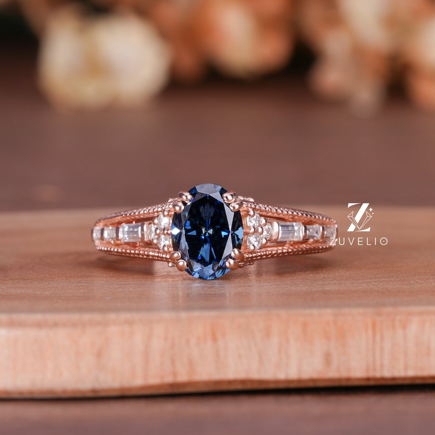 Oval Milgrain Moissanite Ring