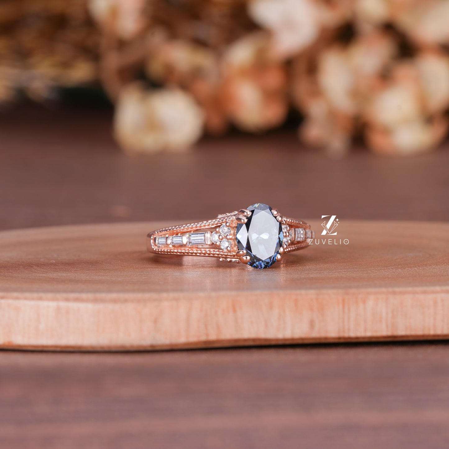 Oval Milgrain Moissanite Ring