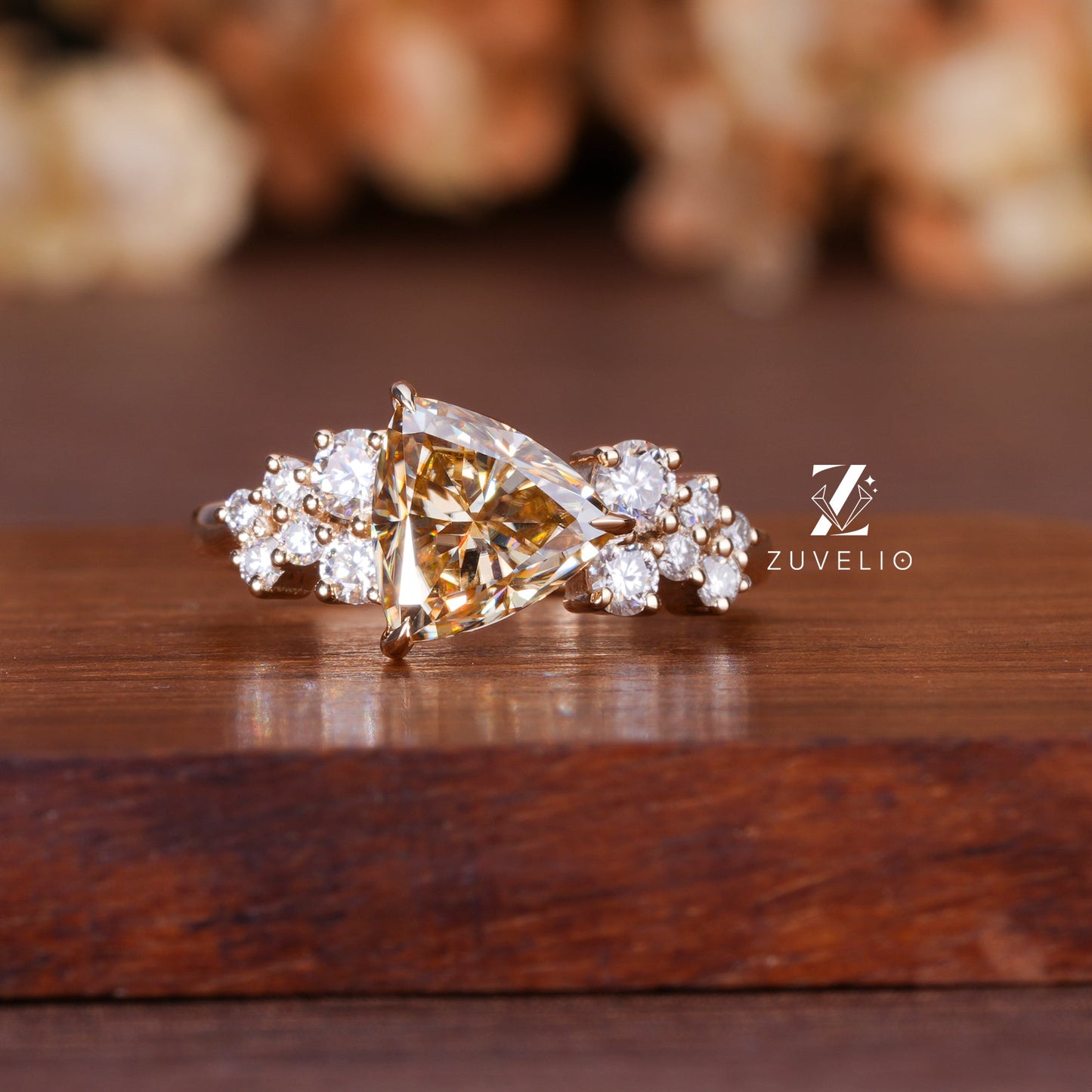 Trillion Champagne  Moissanite Ring