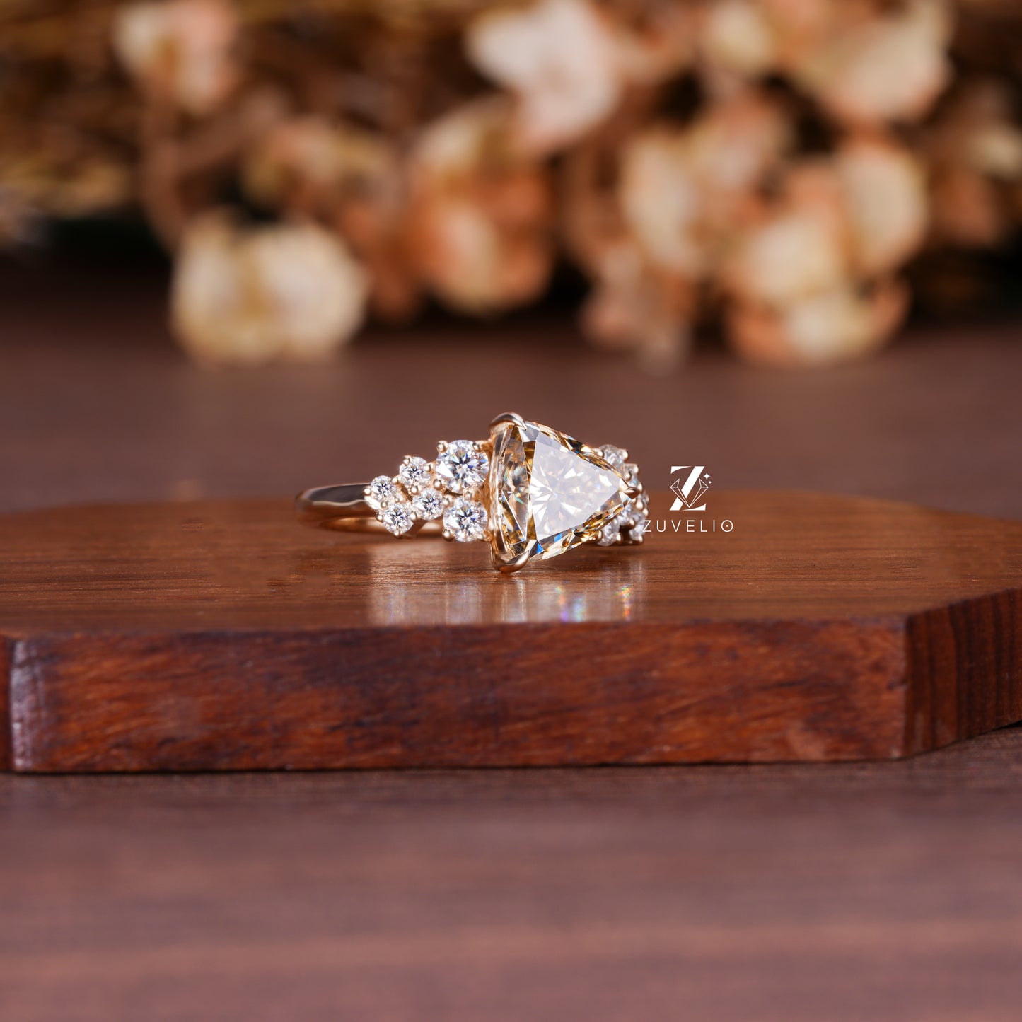Trillion Champagne  Moissanite Ring