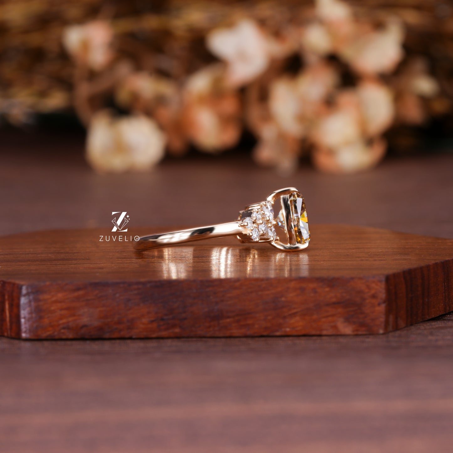 Trillion Champagne  Moissanite Ring