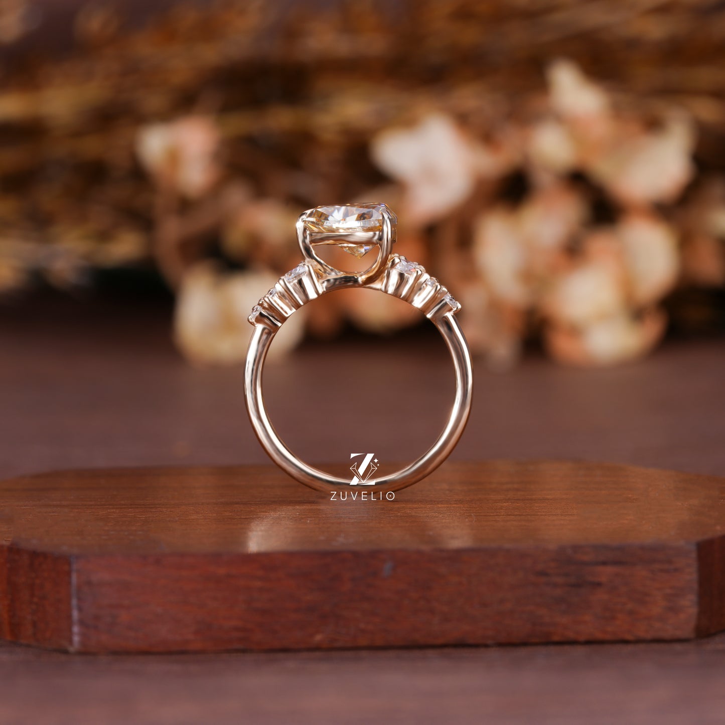 Trillion Champagne  Moissanite Ring