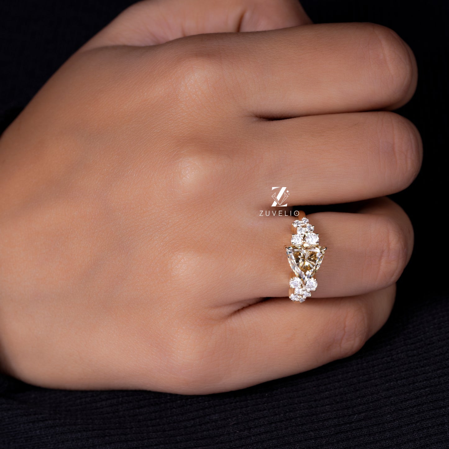 Trillion Champagne  Moissanite Ring