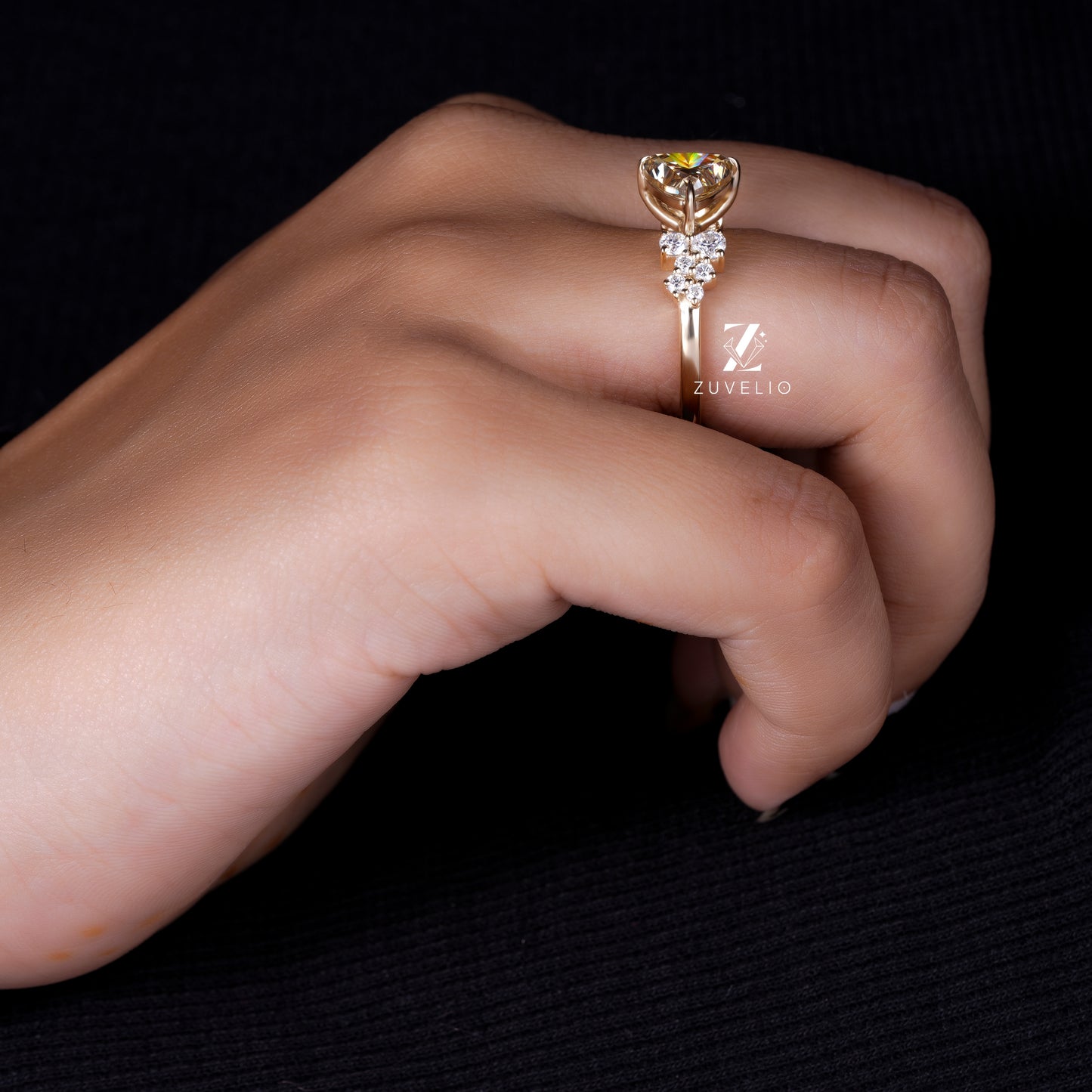 Trillion Champagne  Moissanite Ring