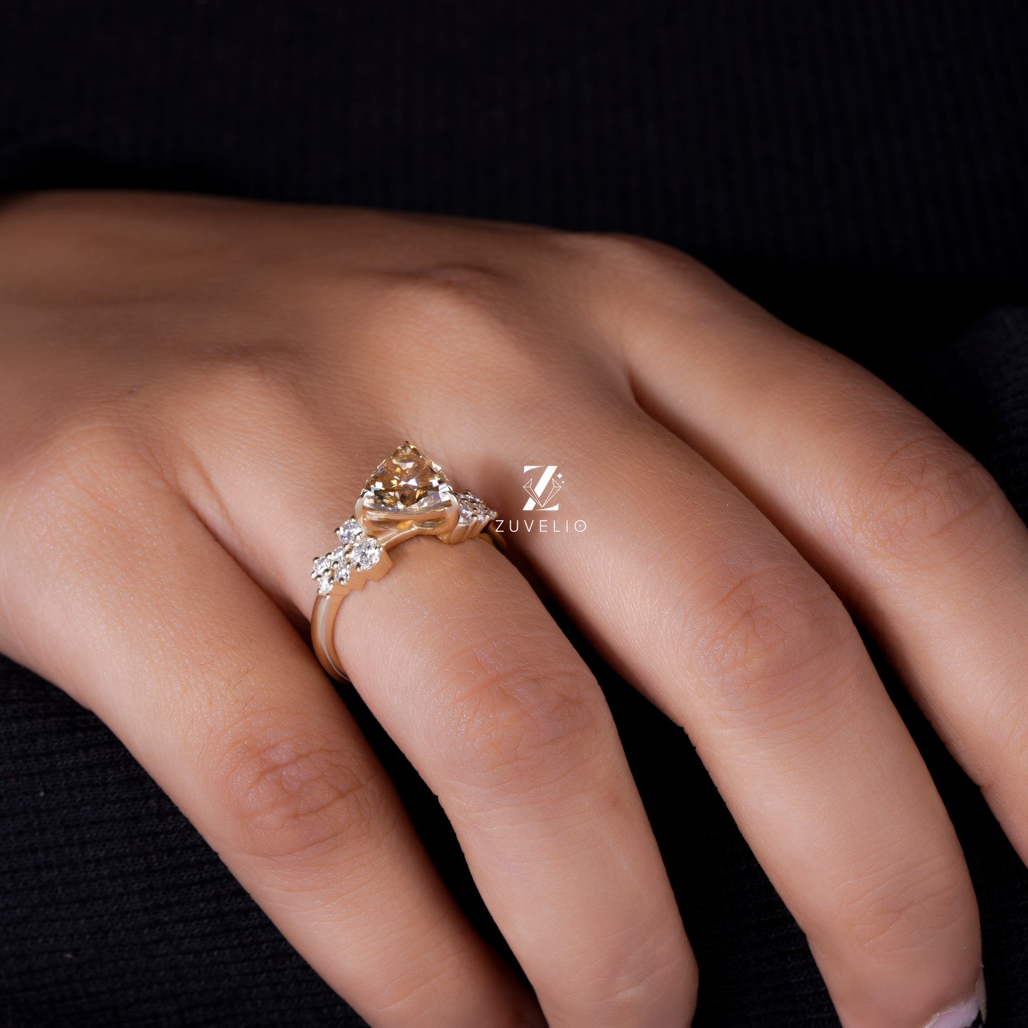Trillion Champagne  Moissanite Ring