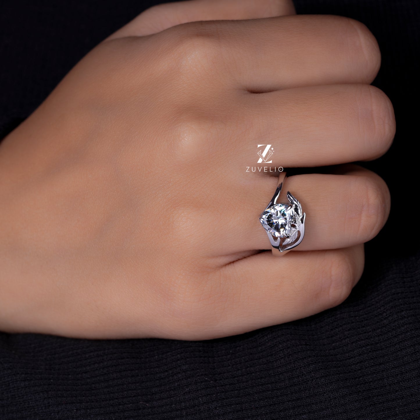 Grey Heart Moissanite Ring