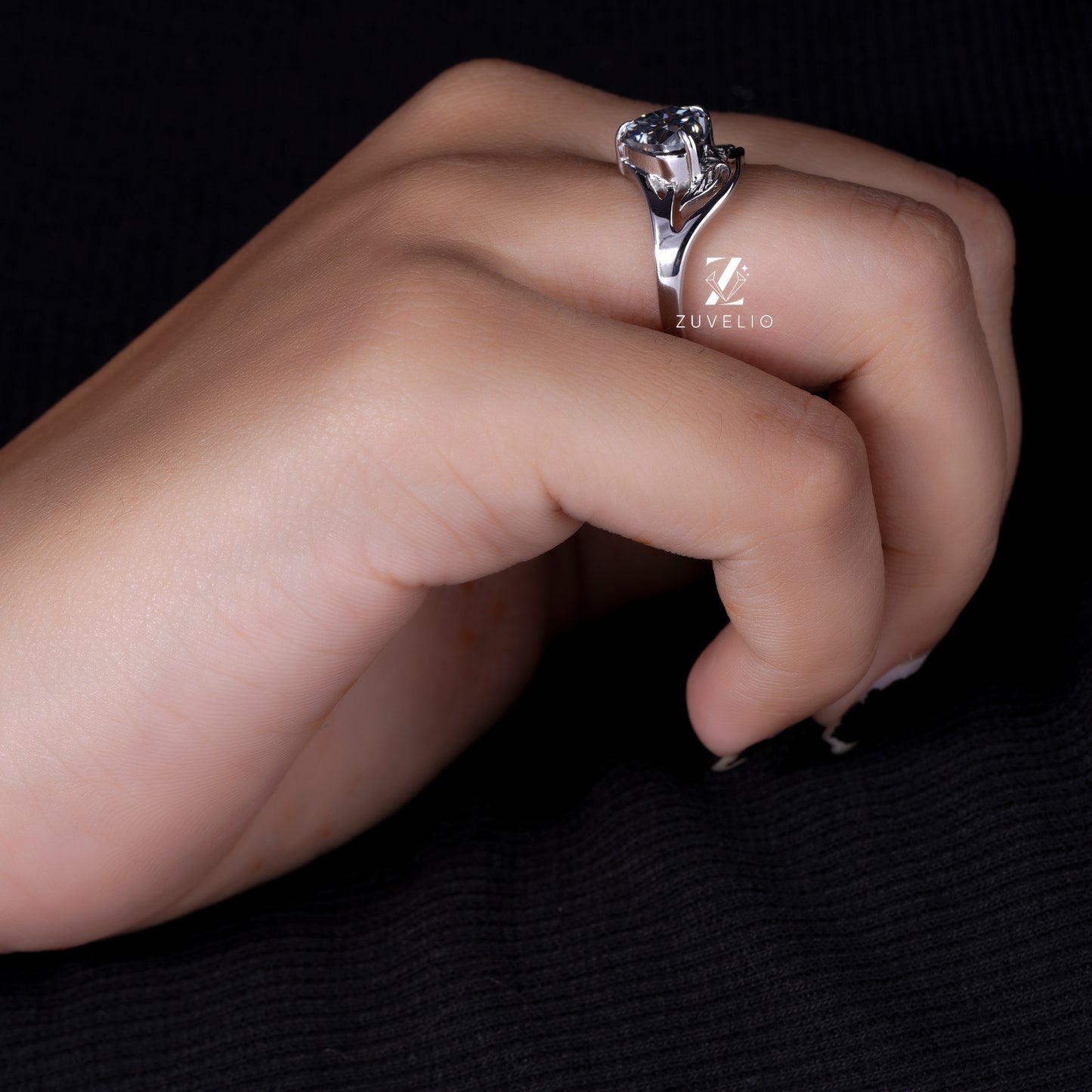 Grey Heart Moissanite Ring